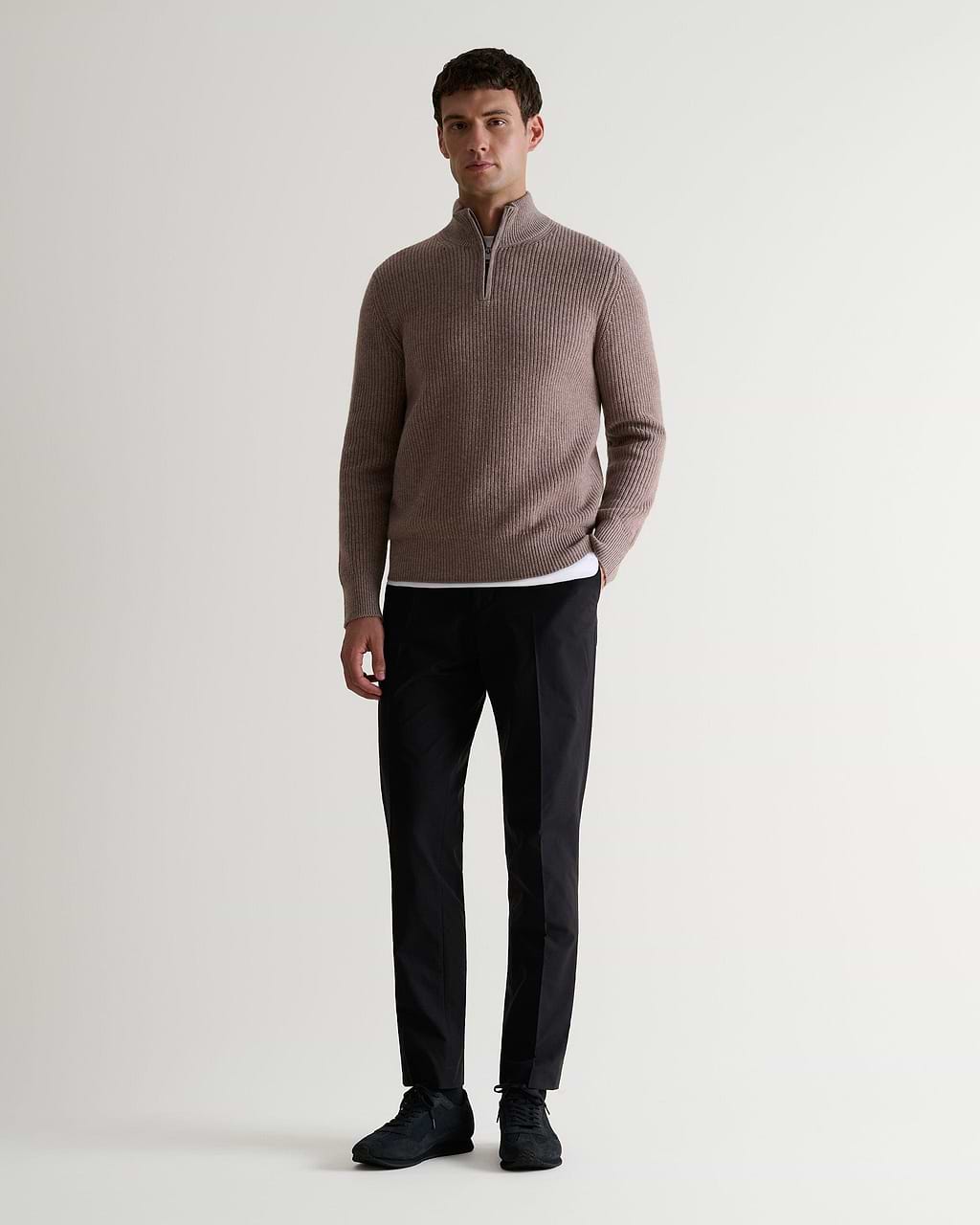 Men's Cashmere Merino Fishermans Rib 1/4 Zip Jumper - Toast