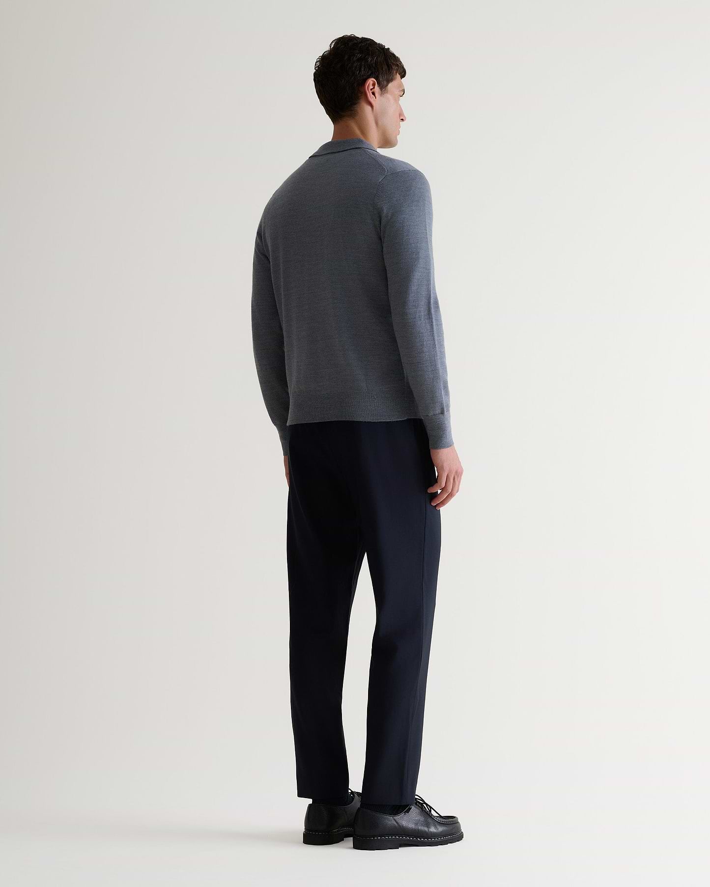 Men's Merino Knitted Polo Jumper - Grey