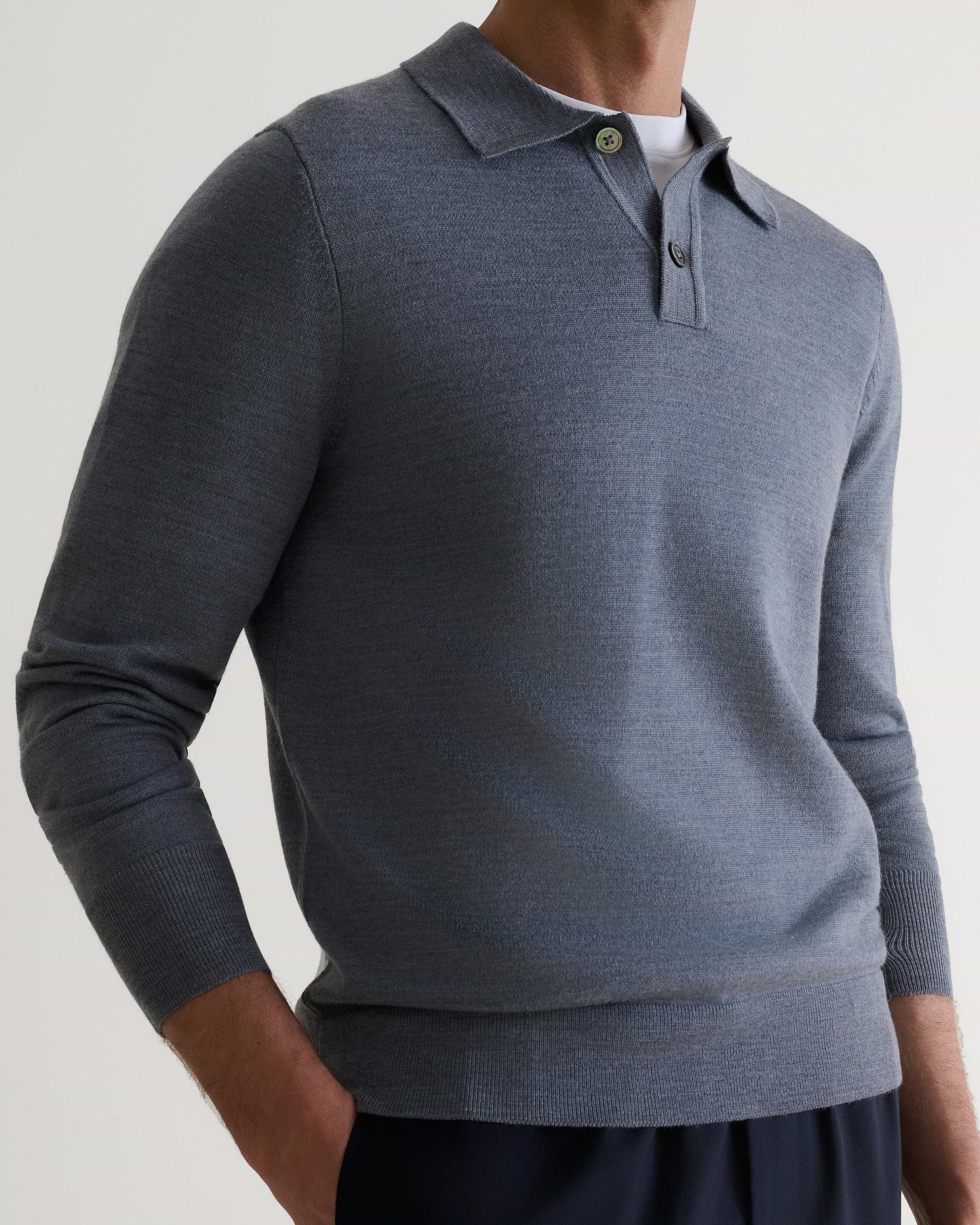 Men's Merino Knitted Polo Jumper - Grey