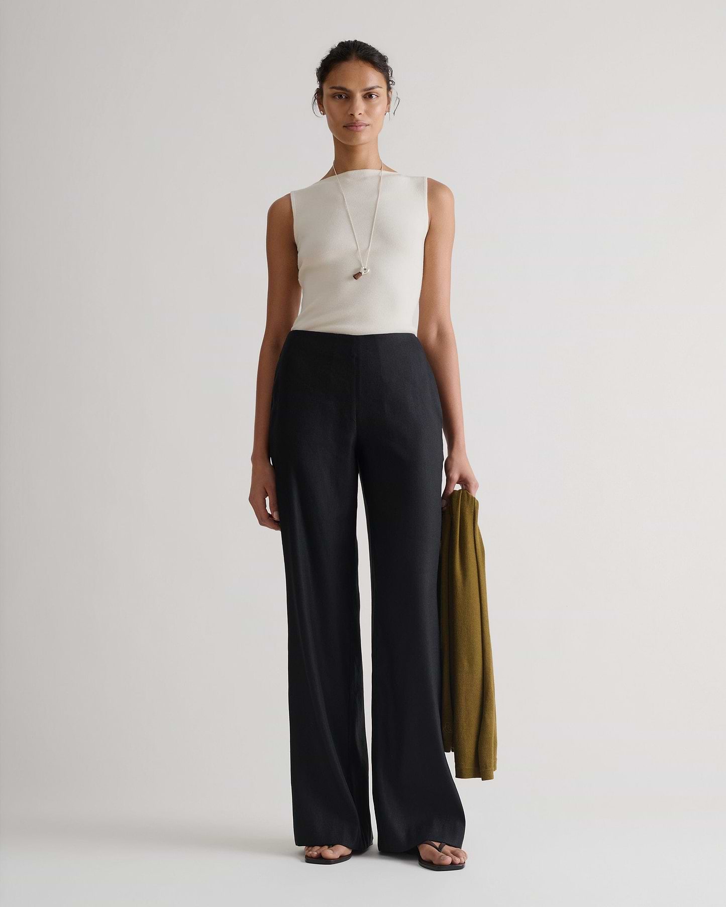 Women's Merino Wool Straight Neck Vest - Buttermilk