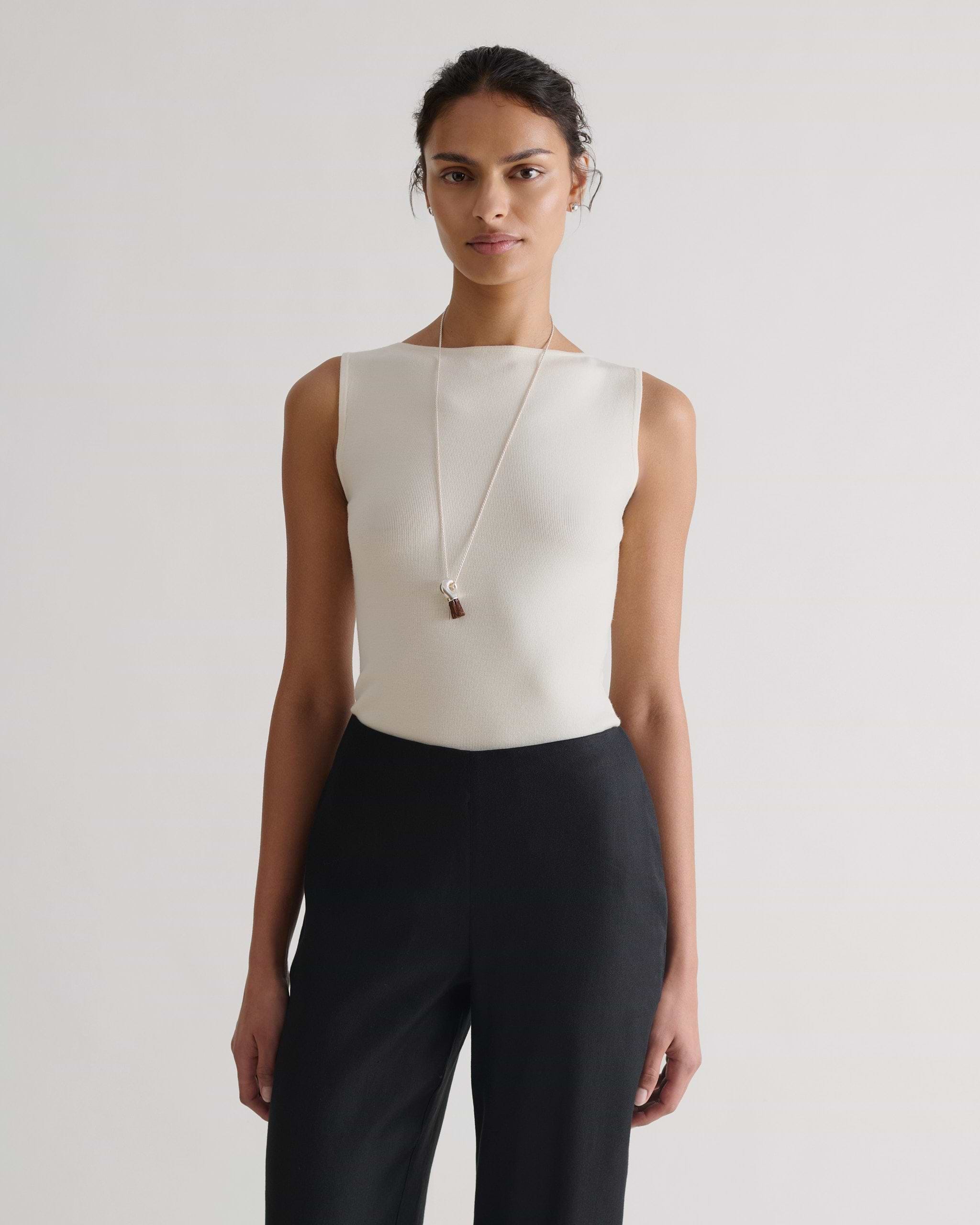 Women's Merino Wool Straight Neck Vest - Buttermilk