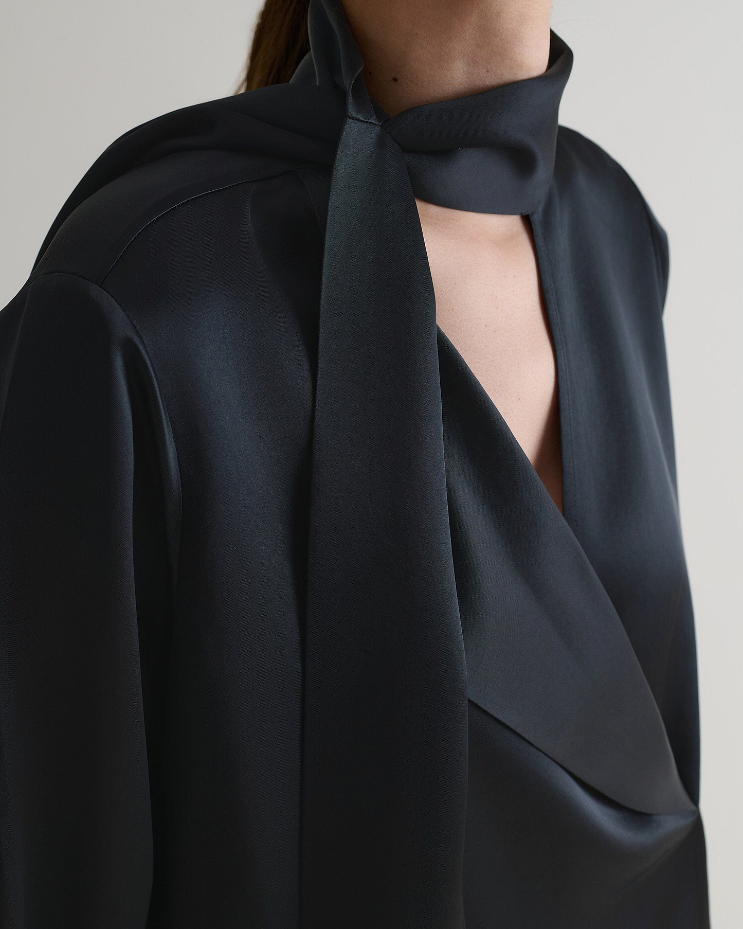 Women's NAIA™ Liquid Satin Scarf Blouse - Black