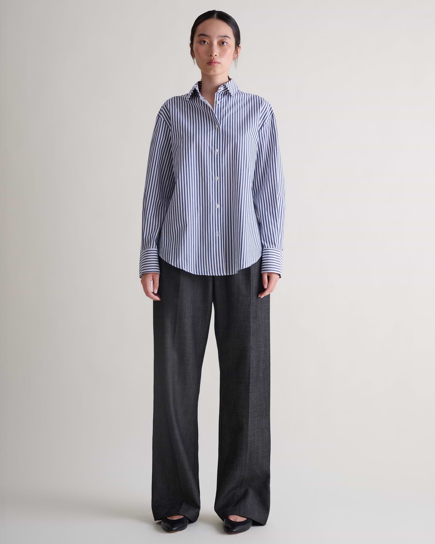 Organic Cotton Oversized Poplin Shirt - Navy Stripe