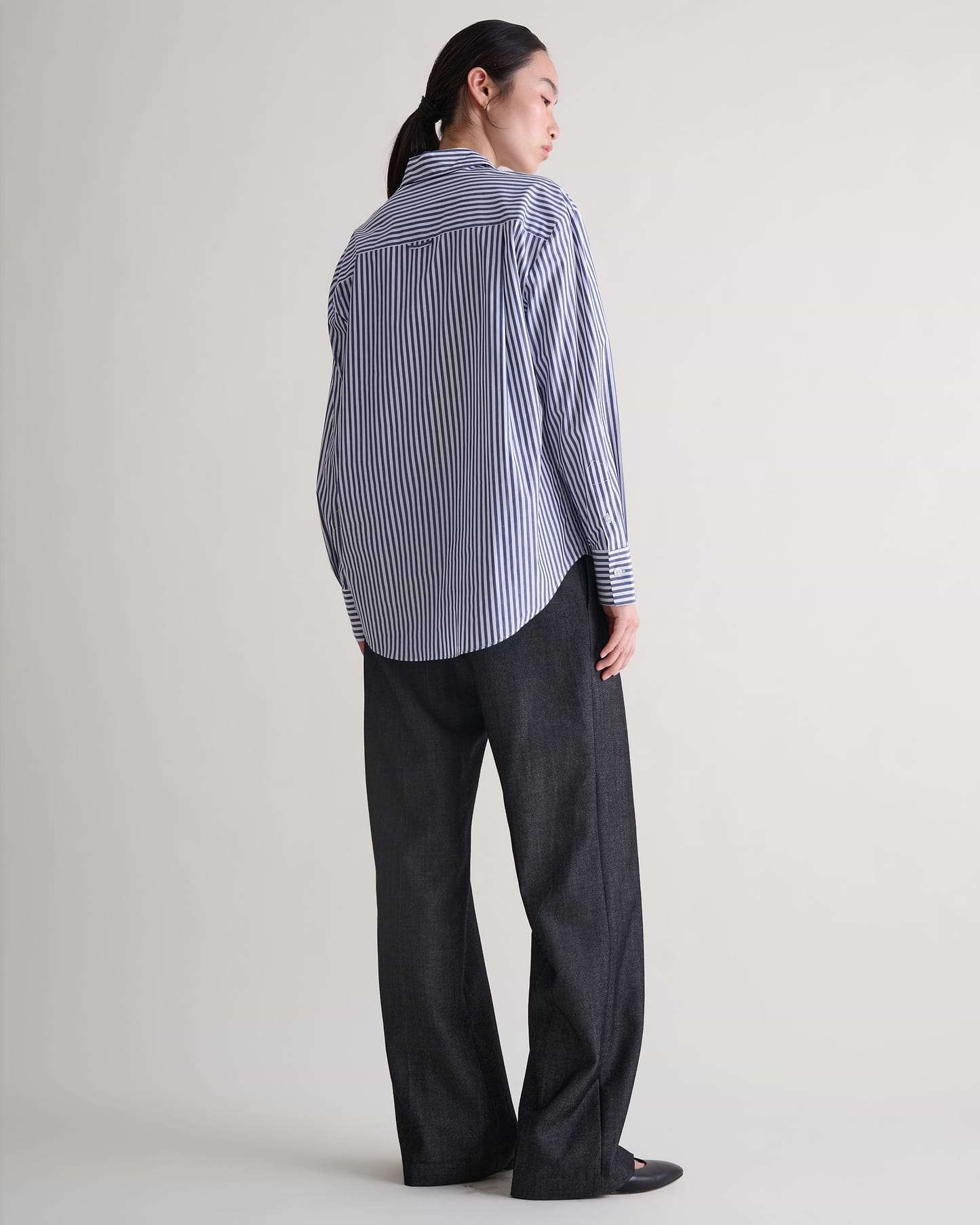 Organic Cotton Oversized Poplin Shirt - Navy Stripe