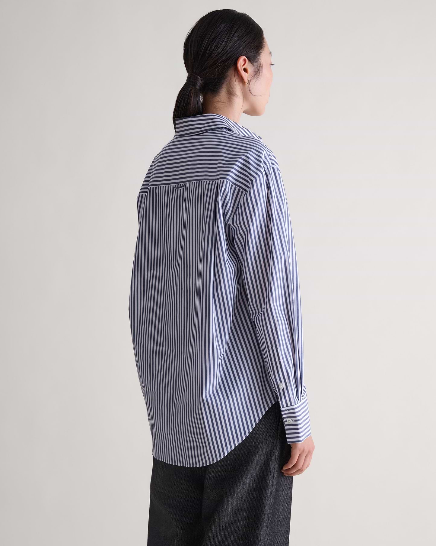 Organic Cotton Oversized Poplin Shirt - Navy Stripe