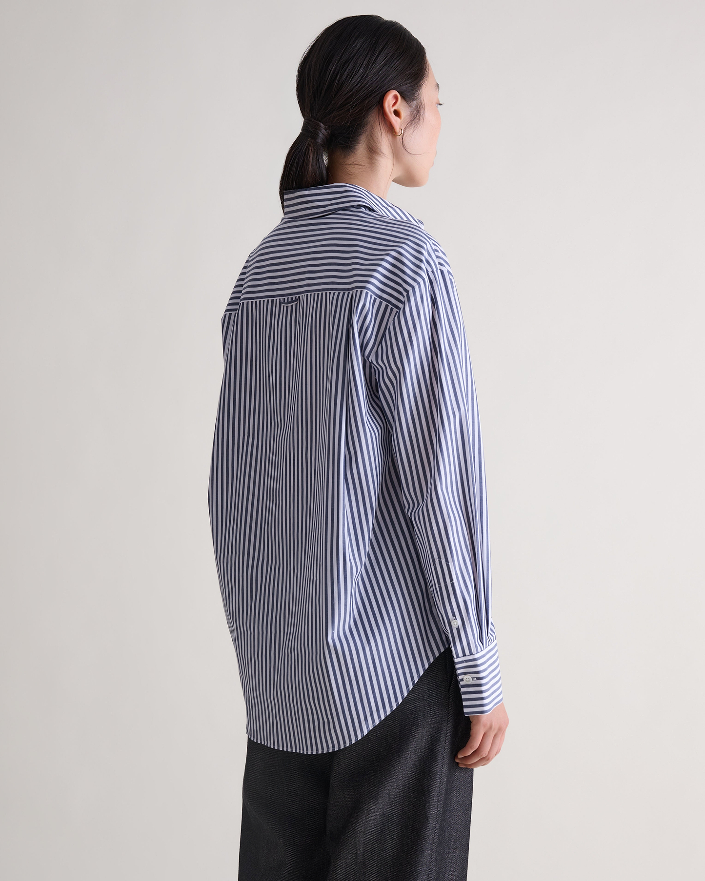 Organic Cotton Oversized Poplin Shirt - Navy Stripe