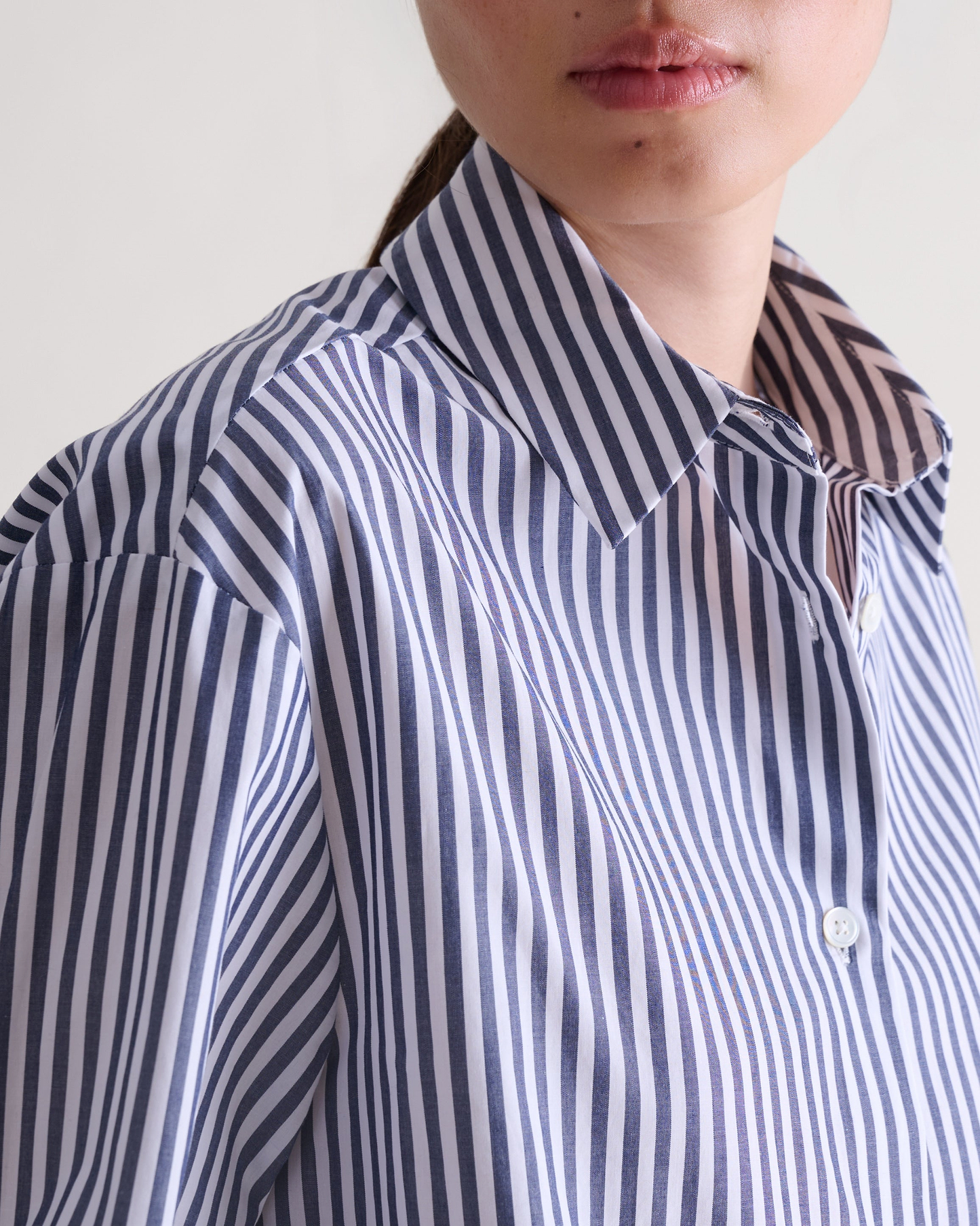 Organic Cotton Oversized Poplin Shirt - Navy Stripe