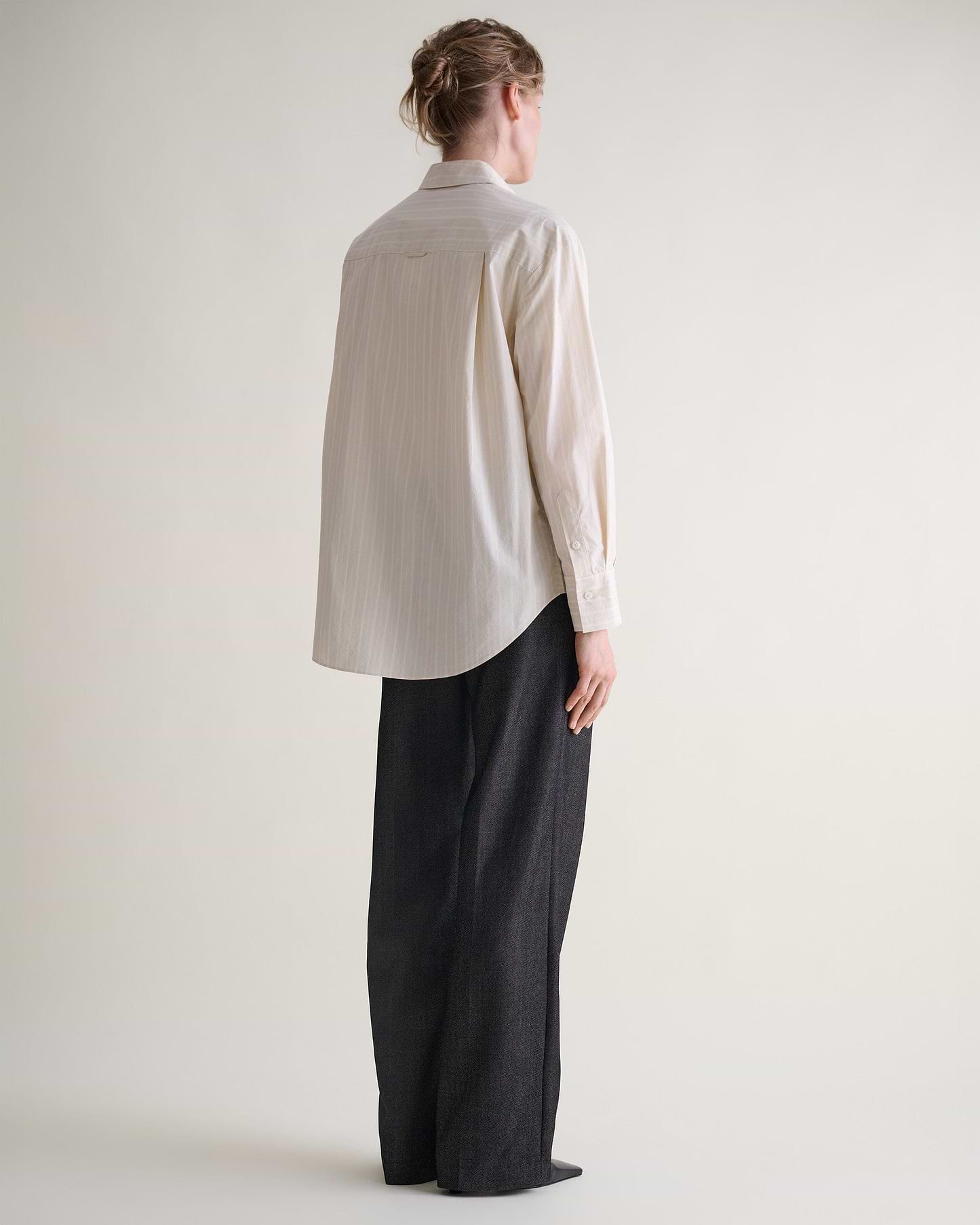 Organic Cotton Oversized Poplin Shirt - Putty Stripe