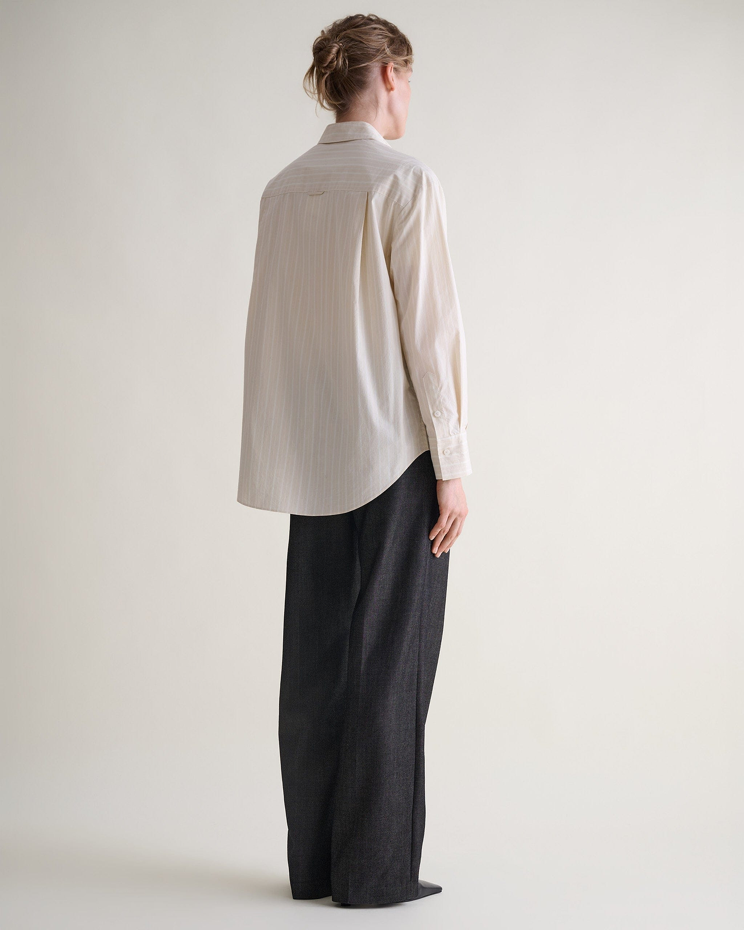 Organic Cotton Oversized Poplin Shirt - Putty Stripe