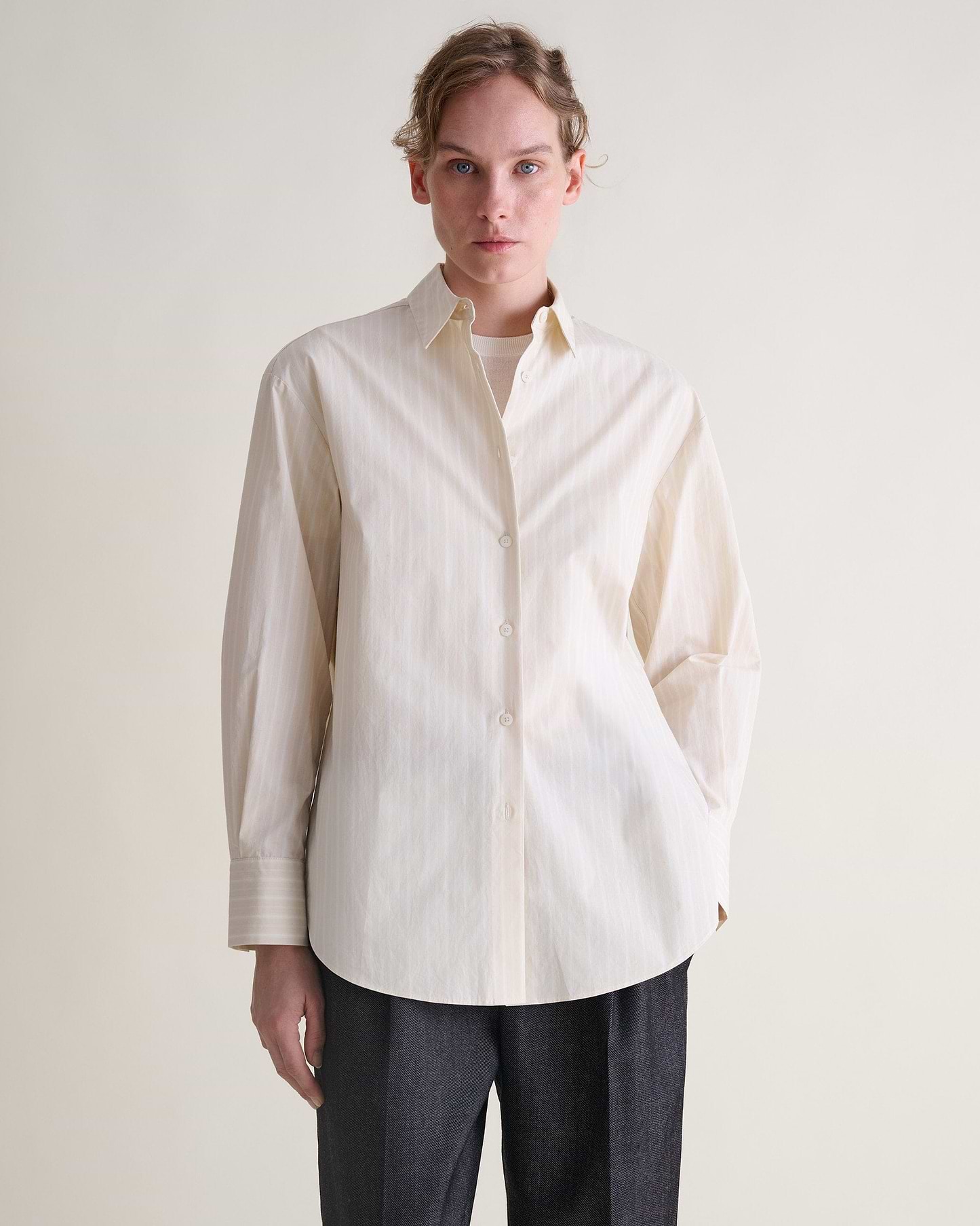 Organic Cotton Oversized Poplin Shirt - Putty Stripe
