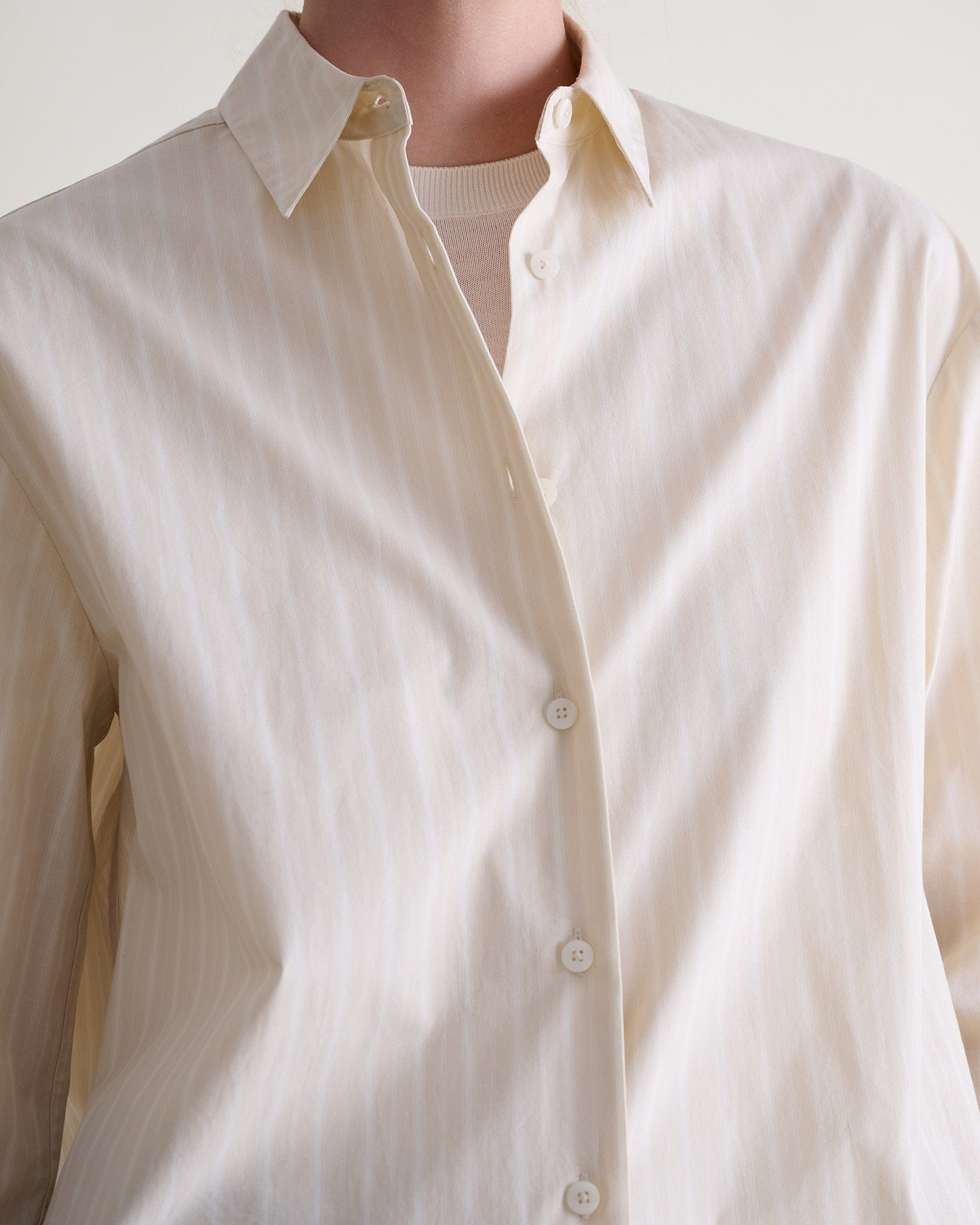 Organic Cotton Oversized Poplin Shirt - Putty Stripe
