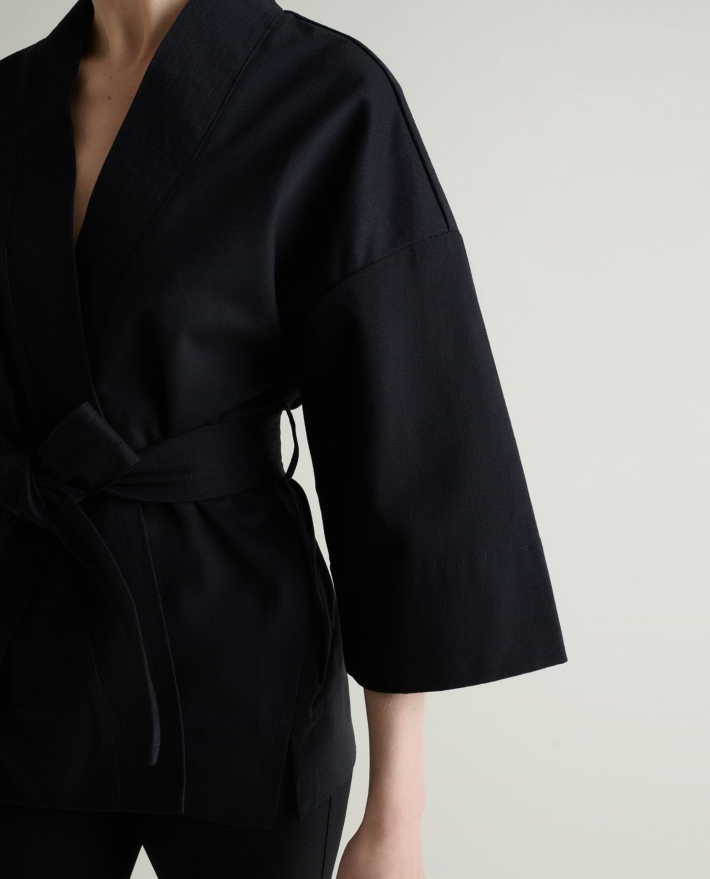 Women's Organic Denim Belted Jacket - Black