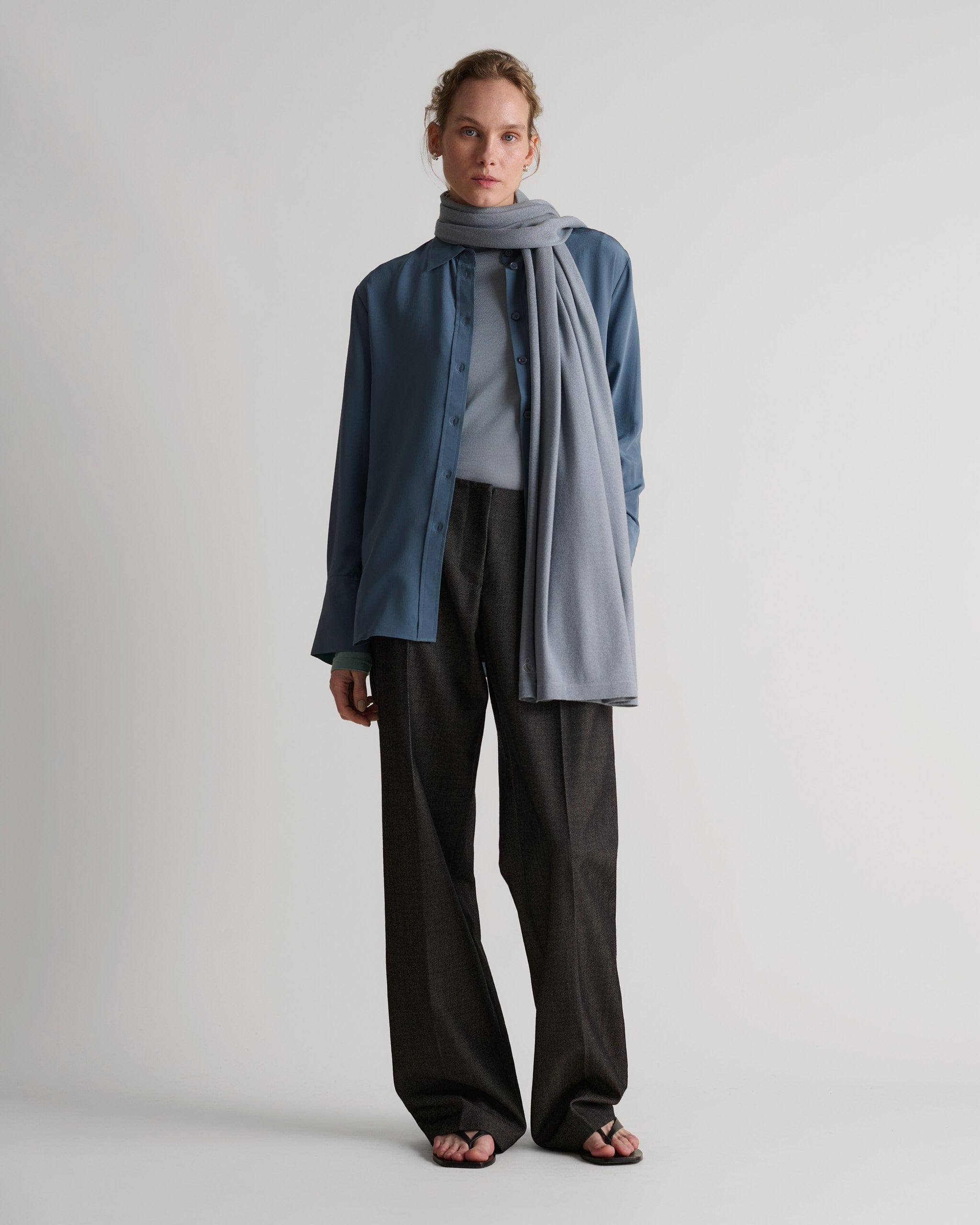 Oversized Silk-Cashmere Wrap - Ash Blue