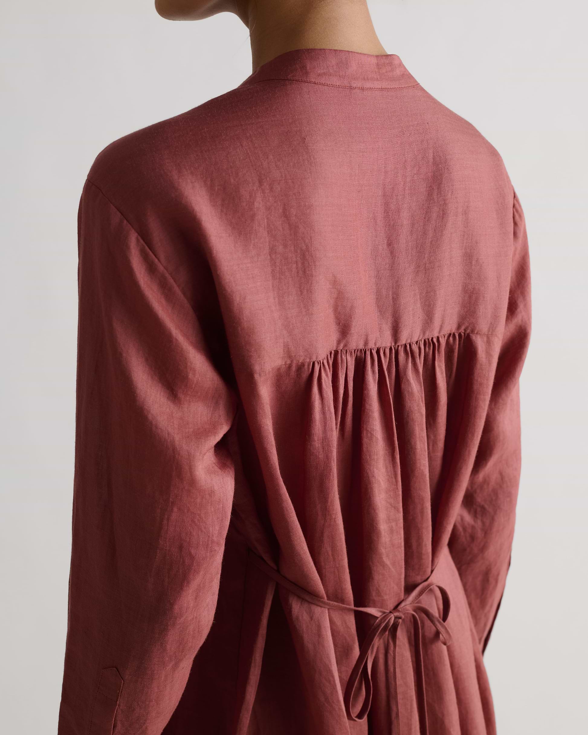 Women's Ramie Pintuck Pleat Shirt Dress - Deep Clay