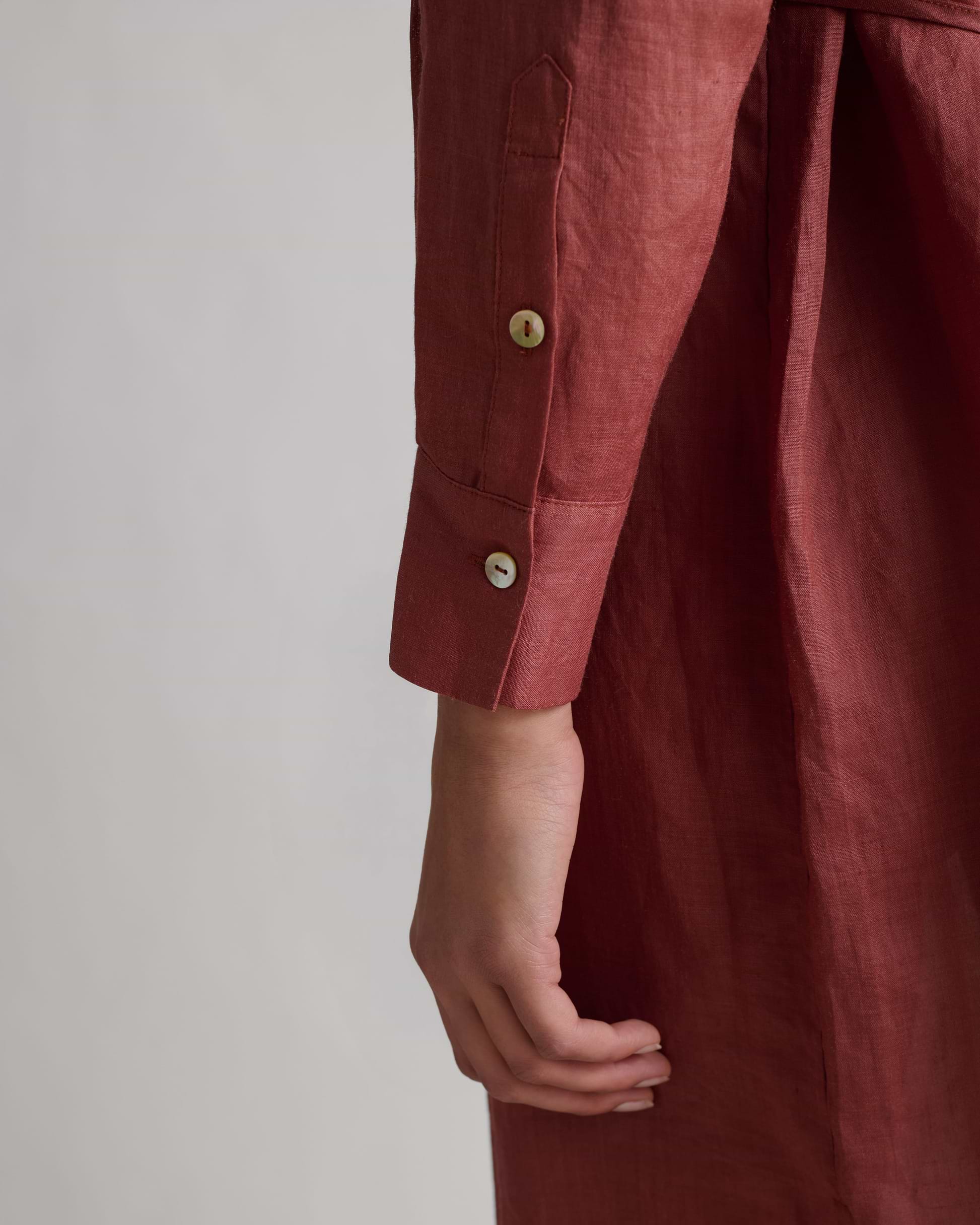 Women's Ramie Pintuck Pleat Shirt Dress - Deep Clay
