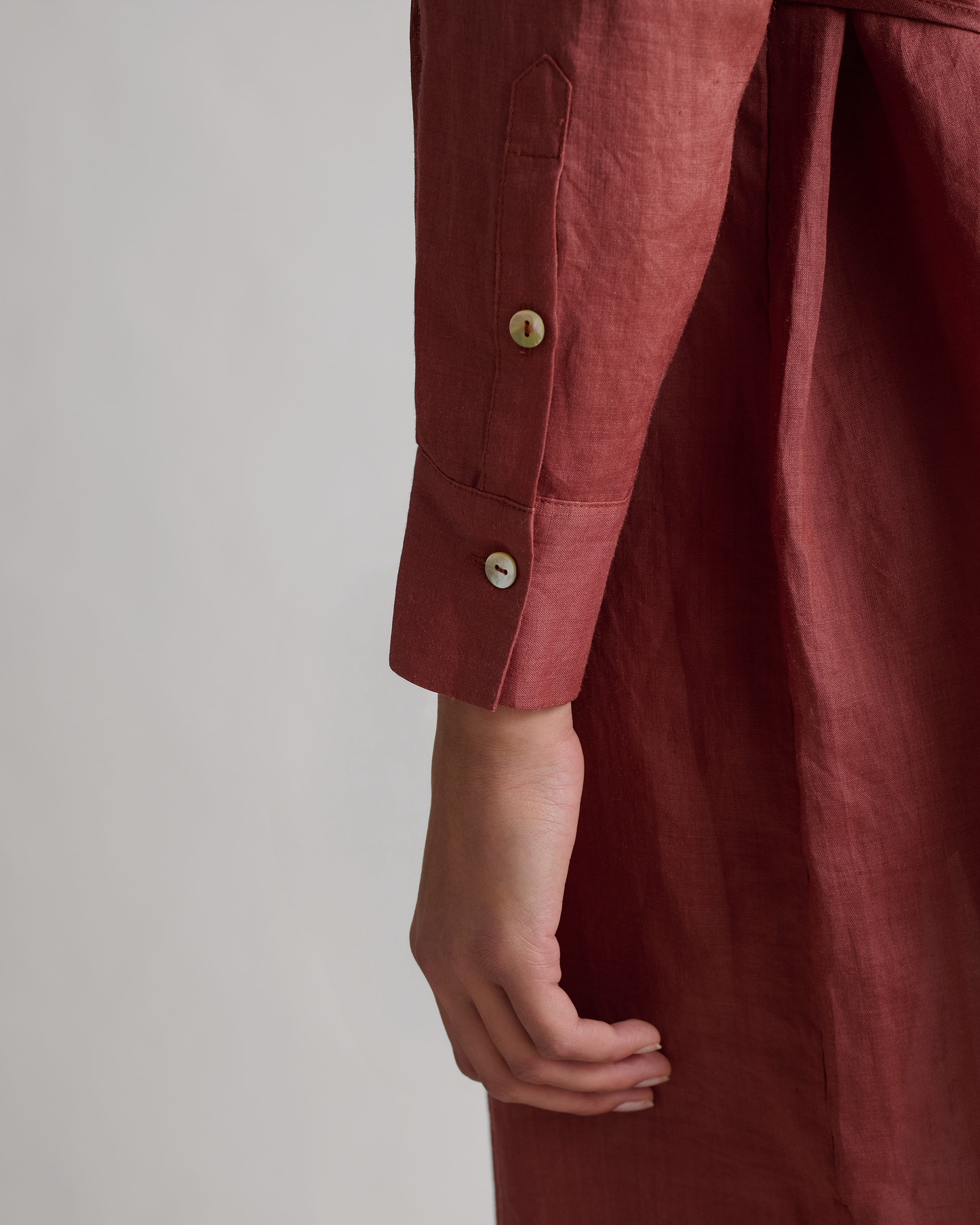 Women's Ramie Pintuck Pleat Shirt Dress - Deep Clay