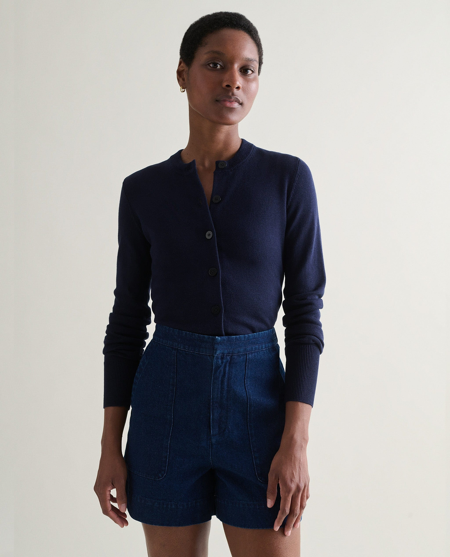 Silk-Cotton Cardigan - Navy