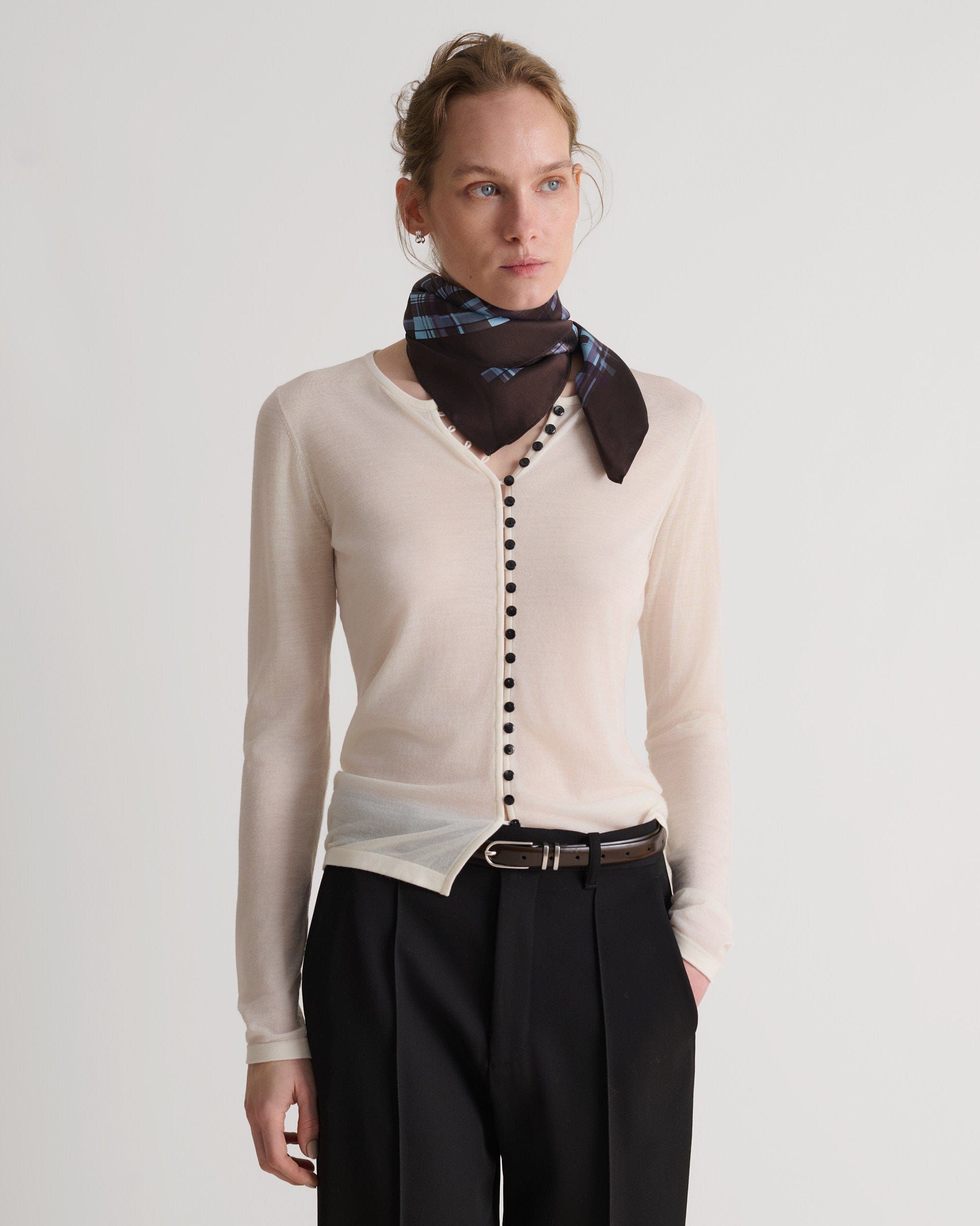 Silk Check Printed Scarf - Blue