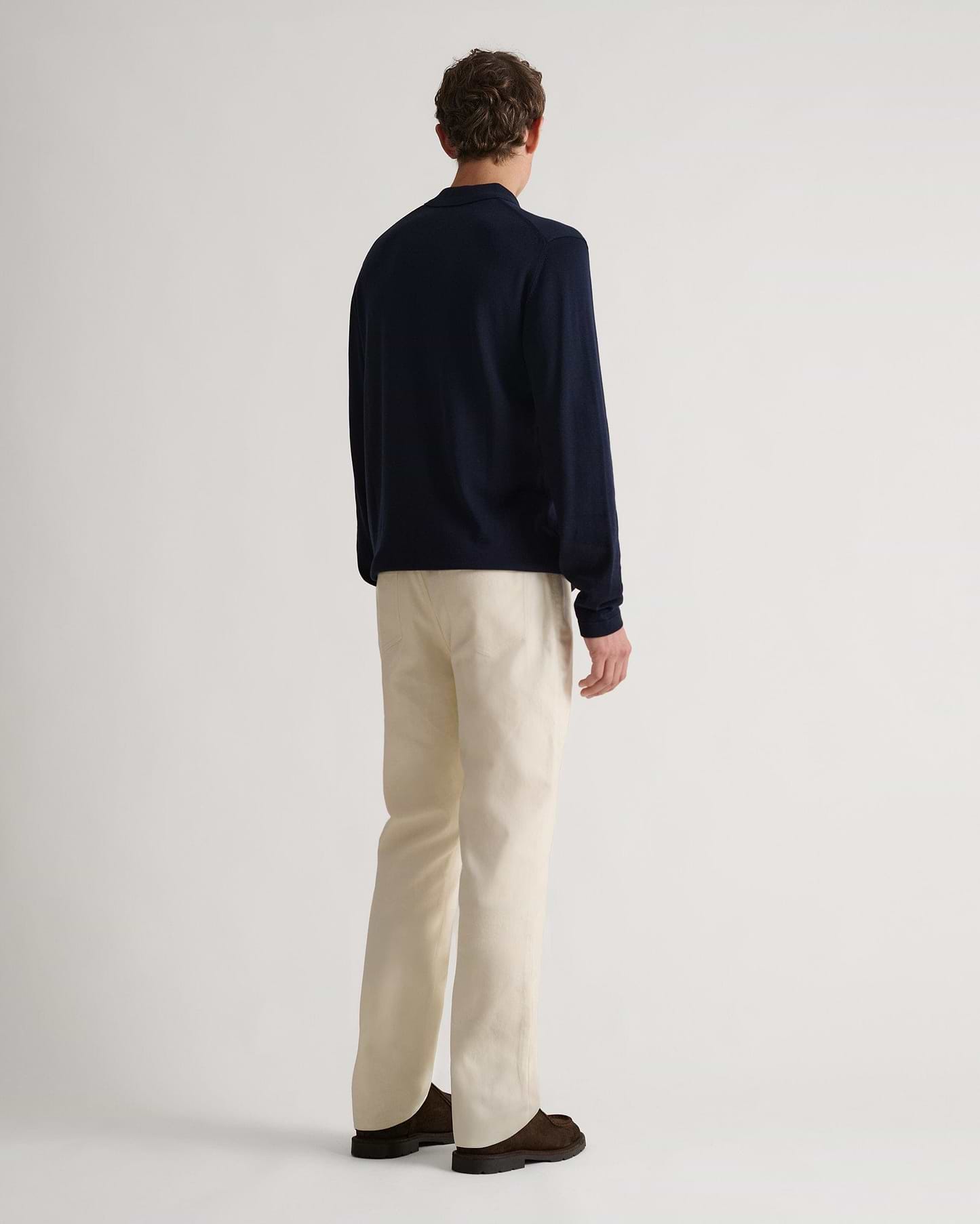 Men's Silk-Cotton Fine Knit Long Sleeve Polo - Indigo