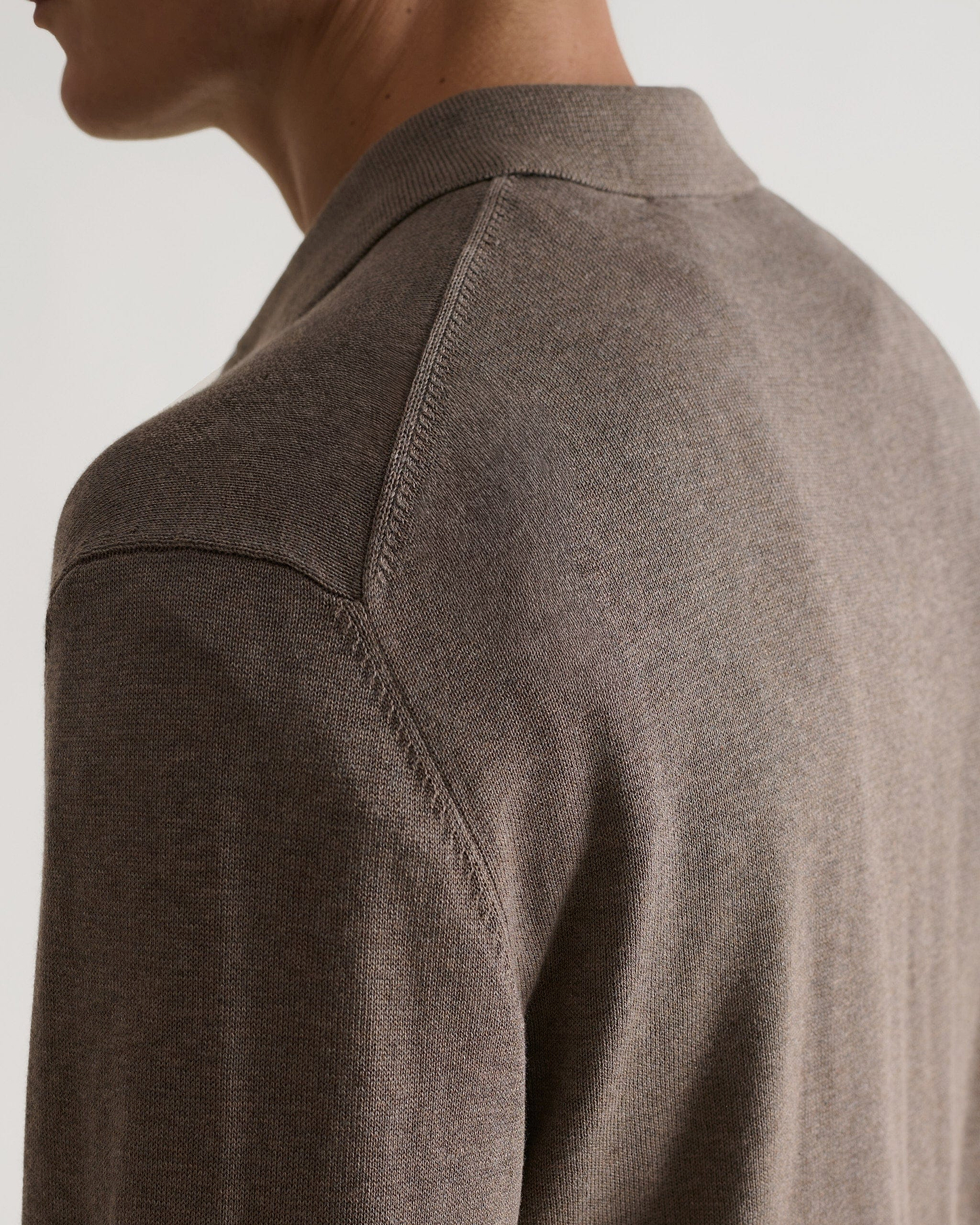 Men's Silk-Cotton Fine Knit Long Sleeve Polo - Mole