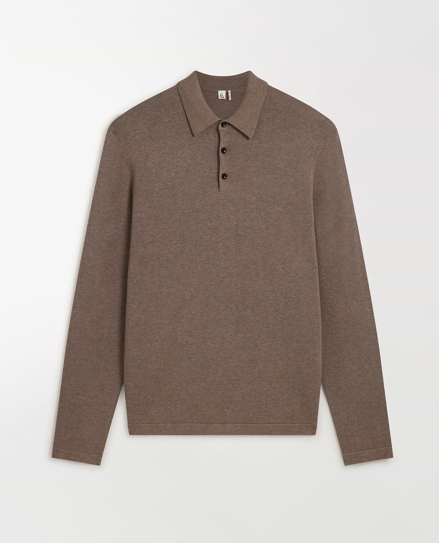 Men's Silk-Cotton Fine Knit Long Sleeve Polo - Mole