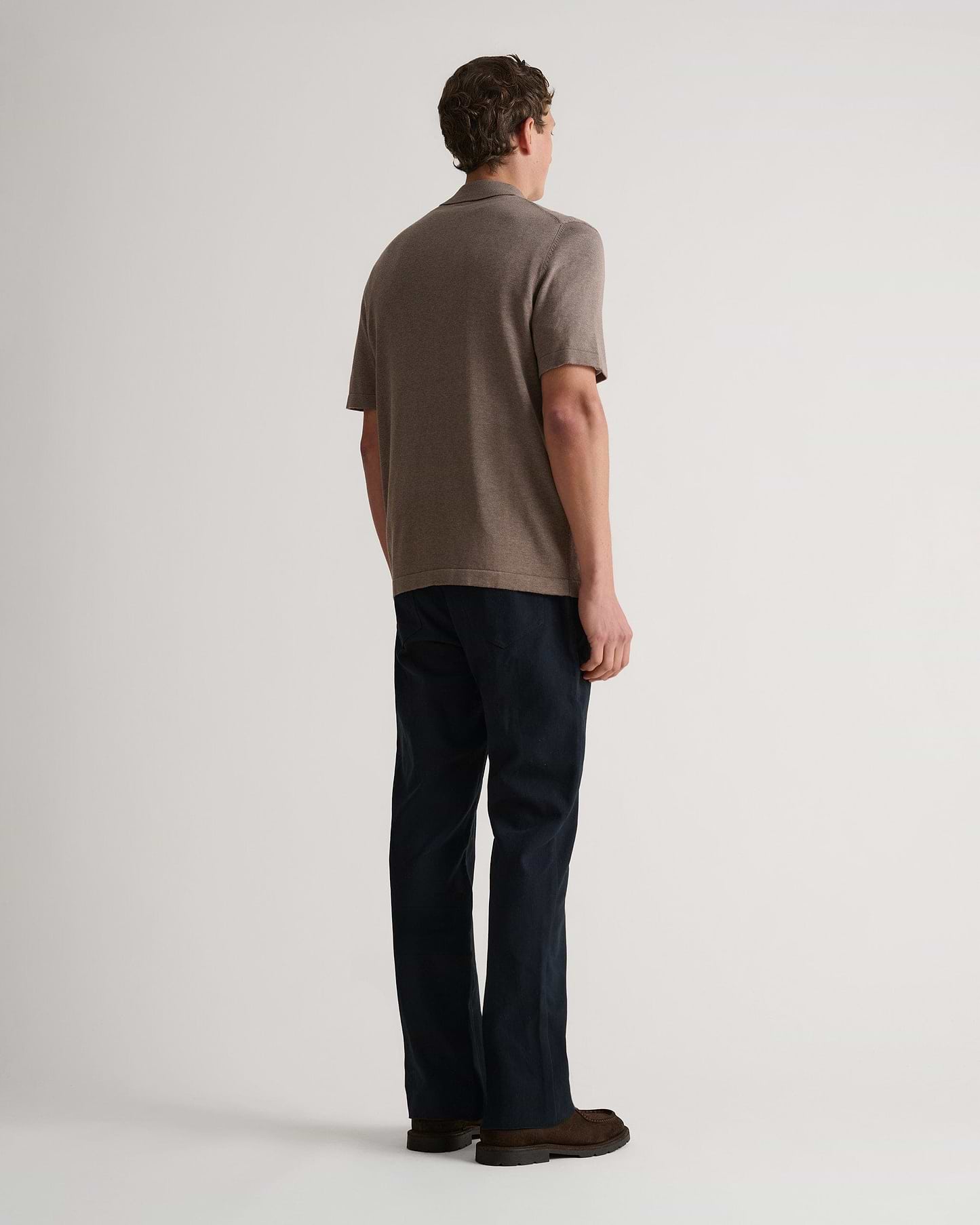 Men's Silk-Cotton Fine Knit Polo - Mole
