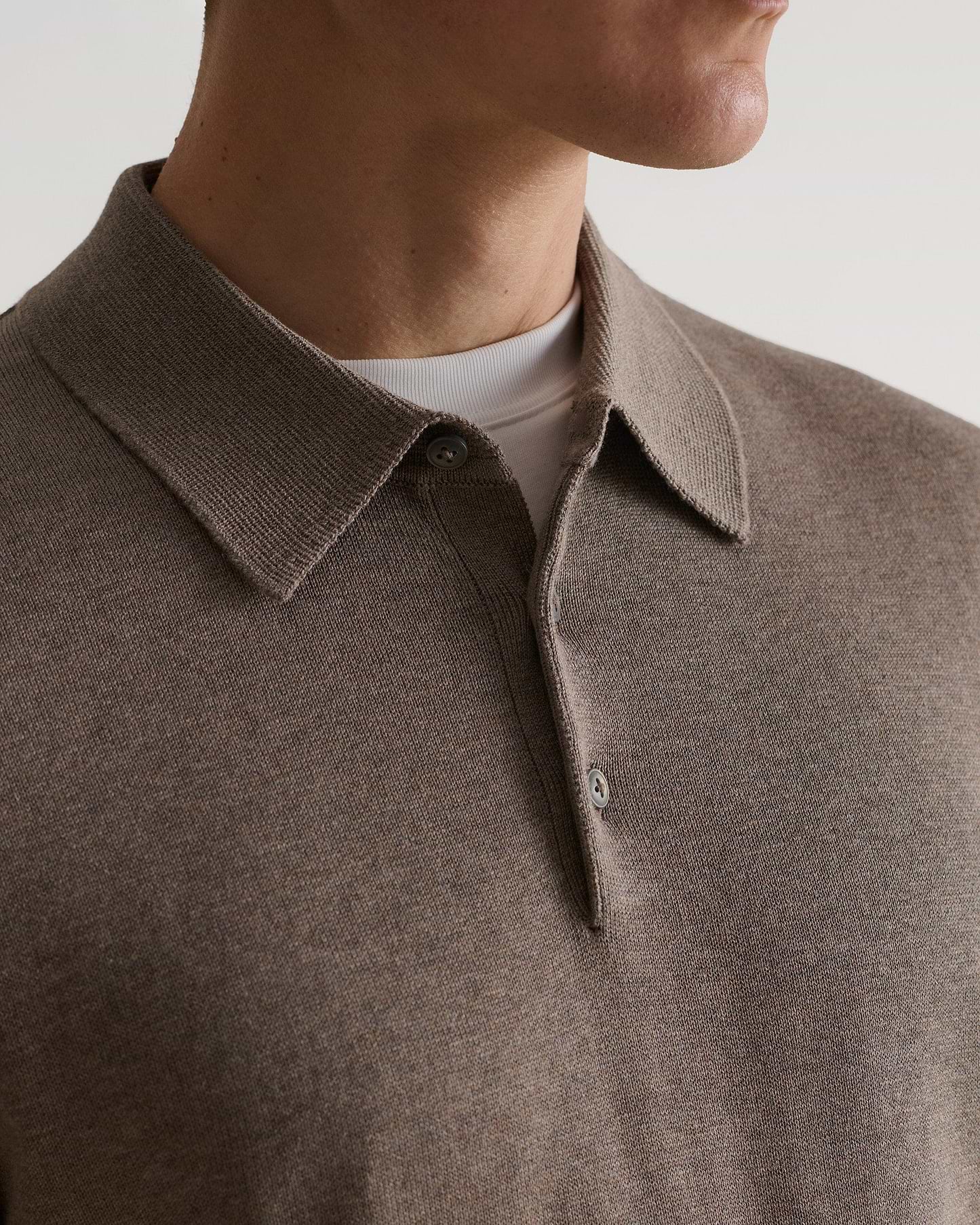 Men's Silk-Cotton Fine Knit Polo - Mole