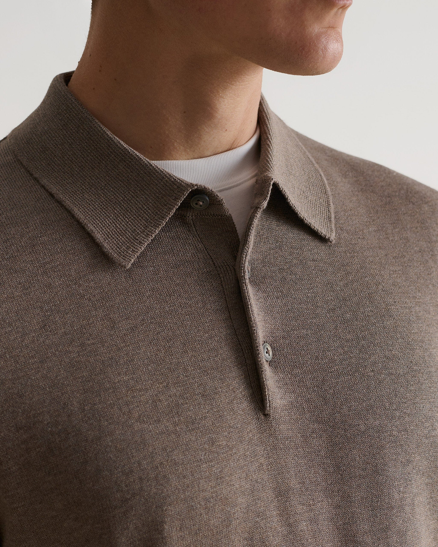 Men's Silk-Cotton Fine Knit Polo - Mole