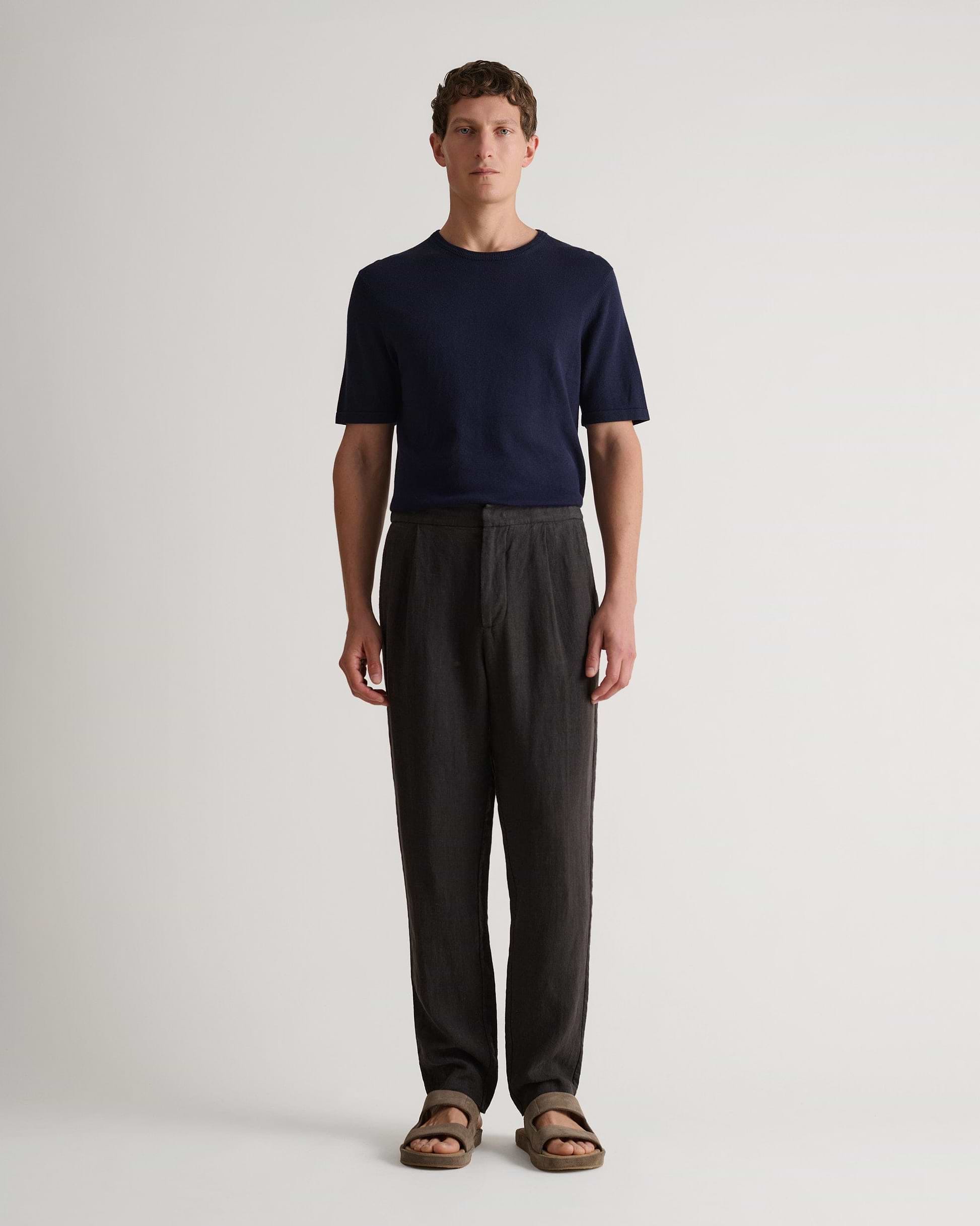 Men's Silk-Cotton Fine Knit T-shirt - Indigo