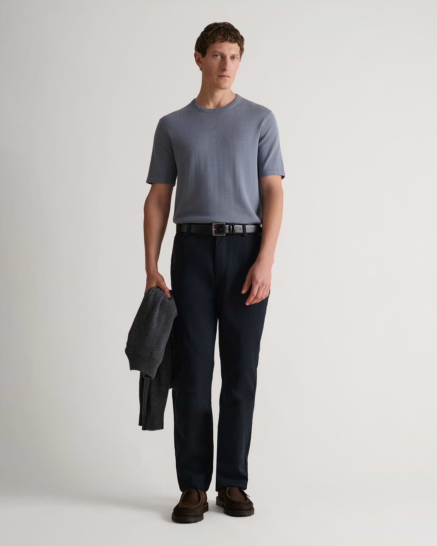 Men's Silk-Cotton Fine Knit T-shirt - Steel Blue