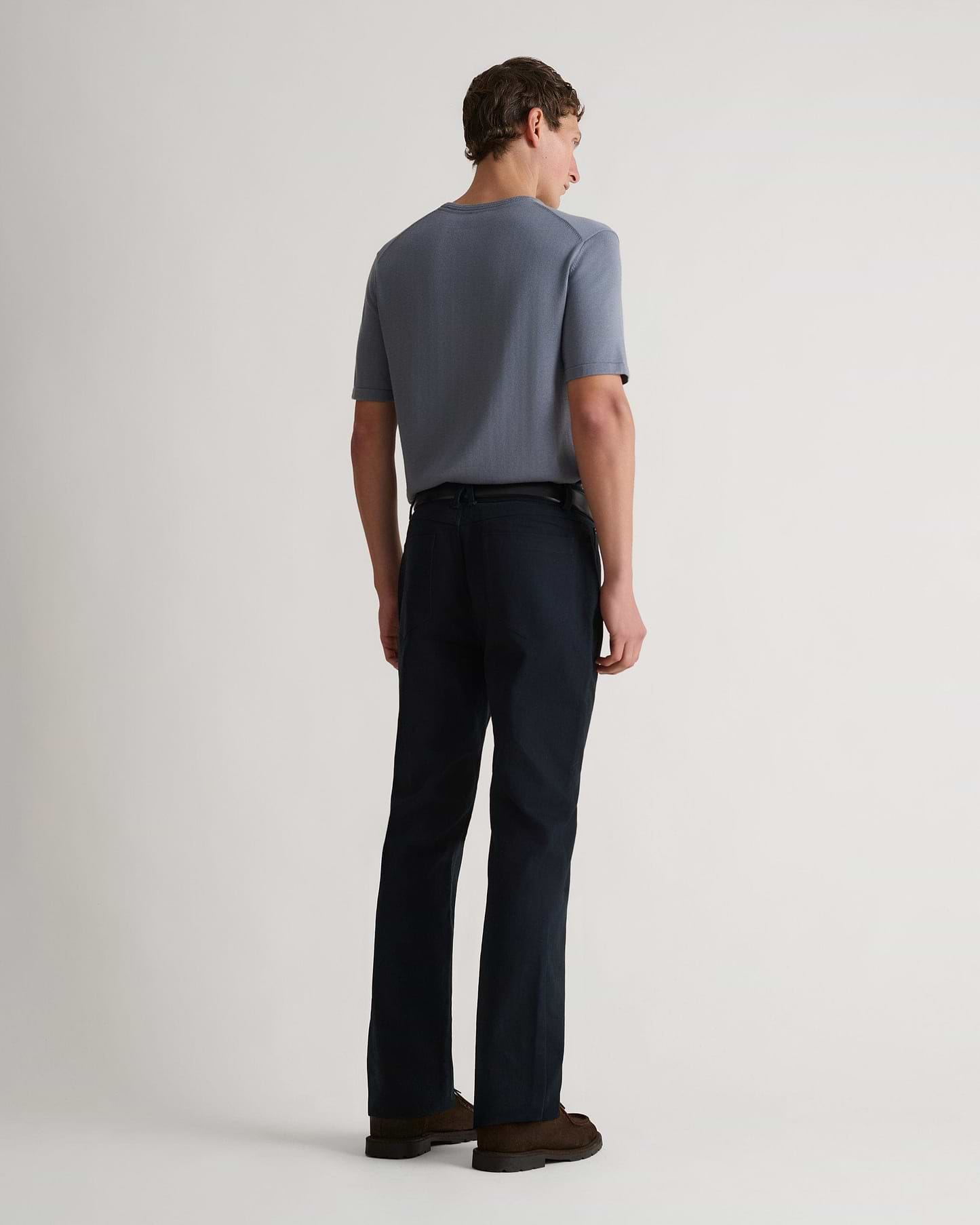 Men's Silk-Cotton Fine Knit T-shirt - Steel Blue