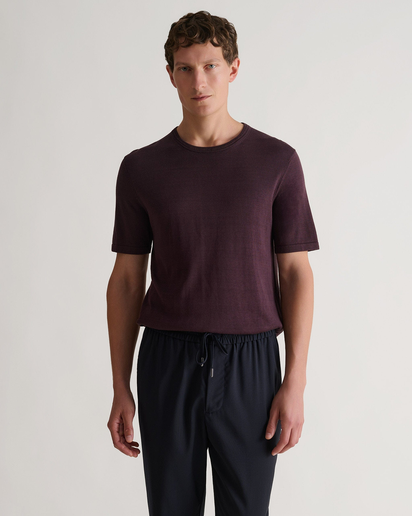 Men's Silk-Cotton Fine Knit T-shirt - Umber
