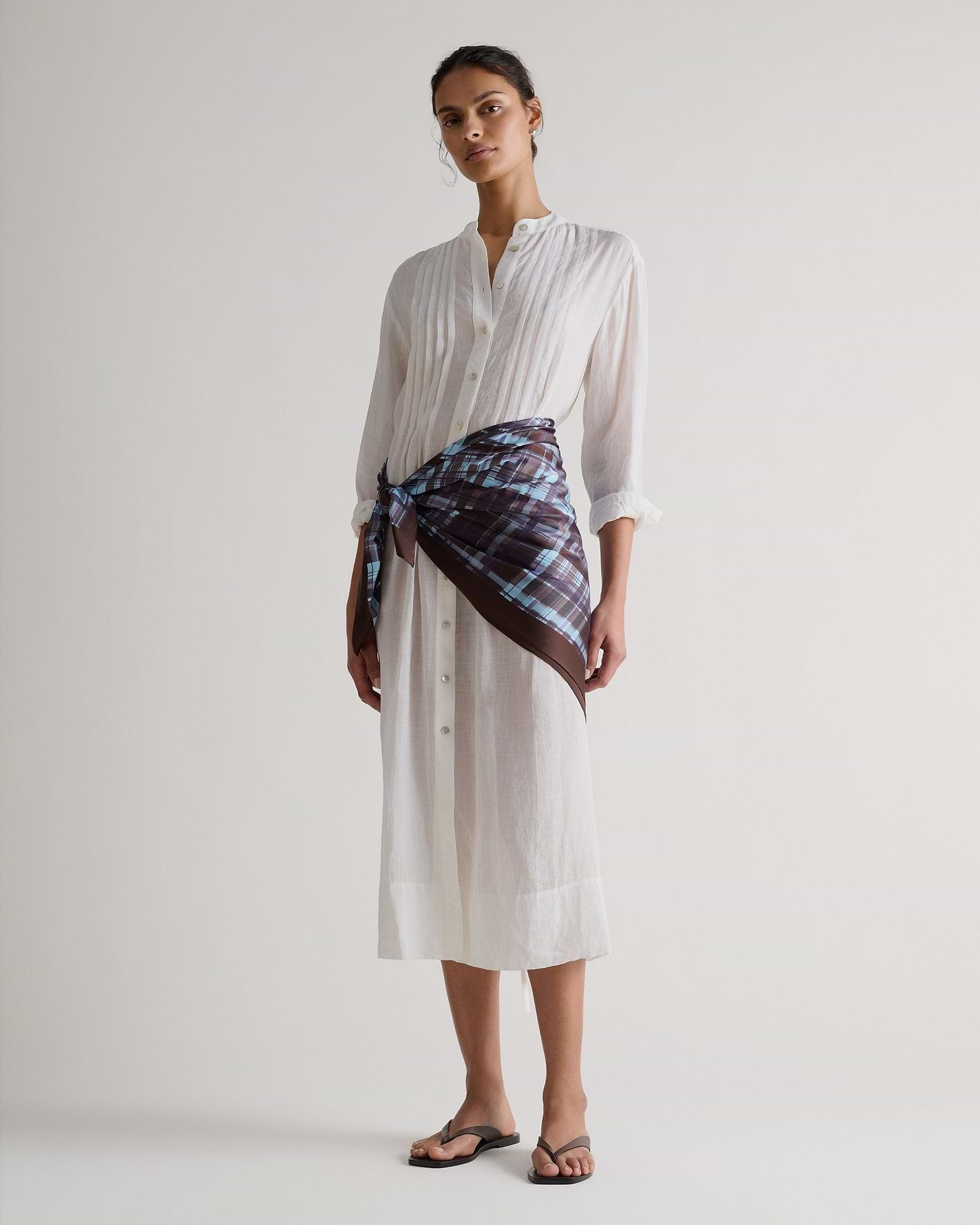 Silk Check Printed Scarf - Blue