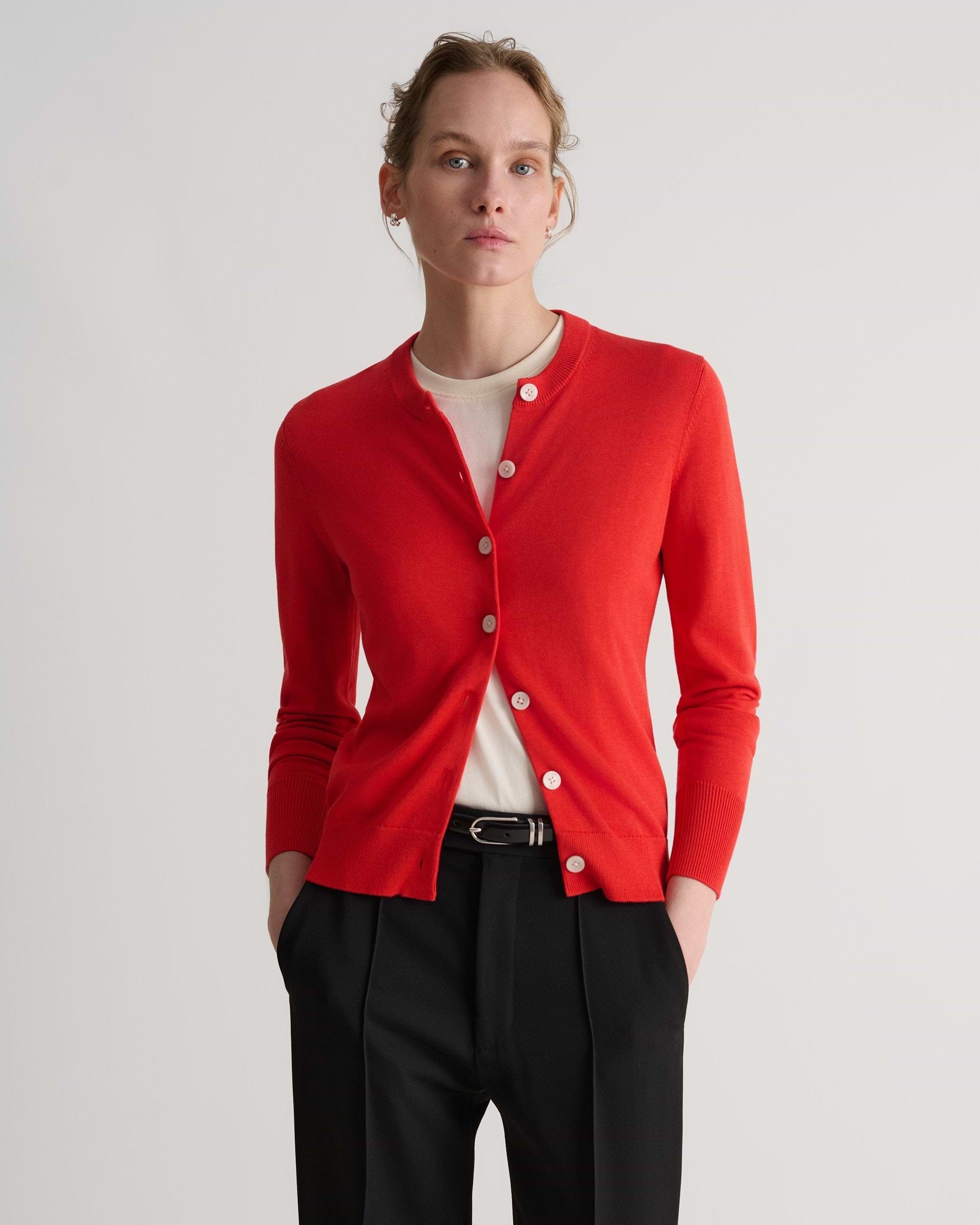 Silk-Cotton Cardigan - Poppy