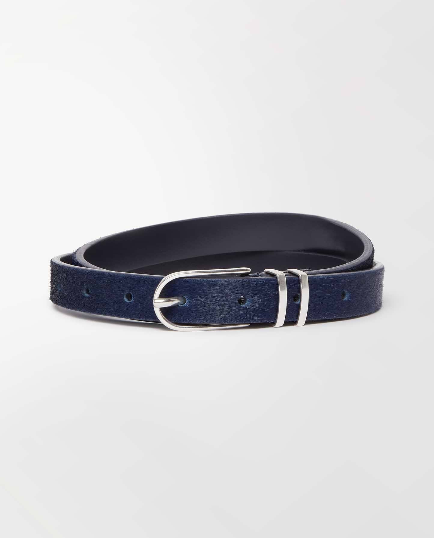 Women's Skinny Pony Hair Belt - Navy
