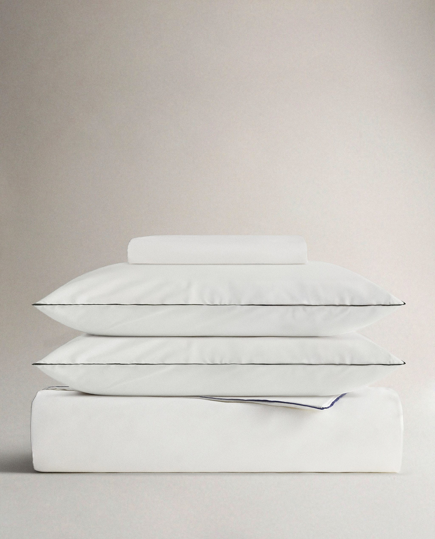 Soft & Smooth Cotton Duvet Set - White Navy Piping