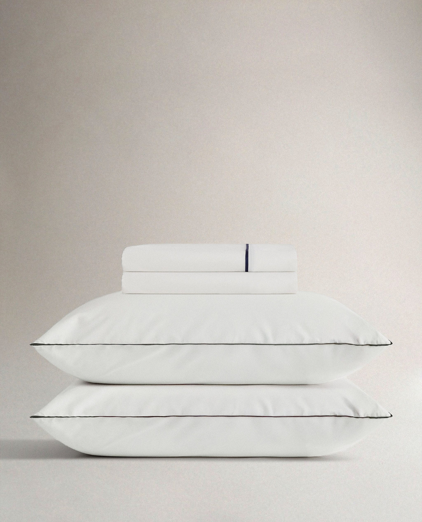 The Soft & Smooth Cotton Sheet Set - White Navy Piping