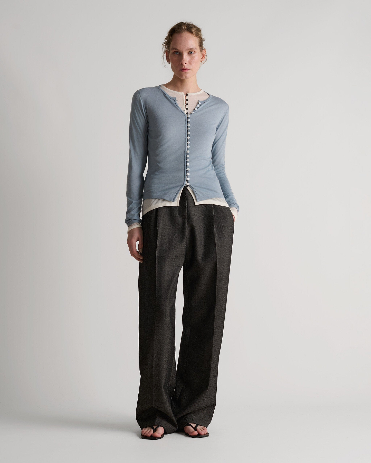 Women's Superfine Merino Button-Front Top - Ash Blue