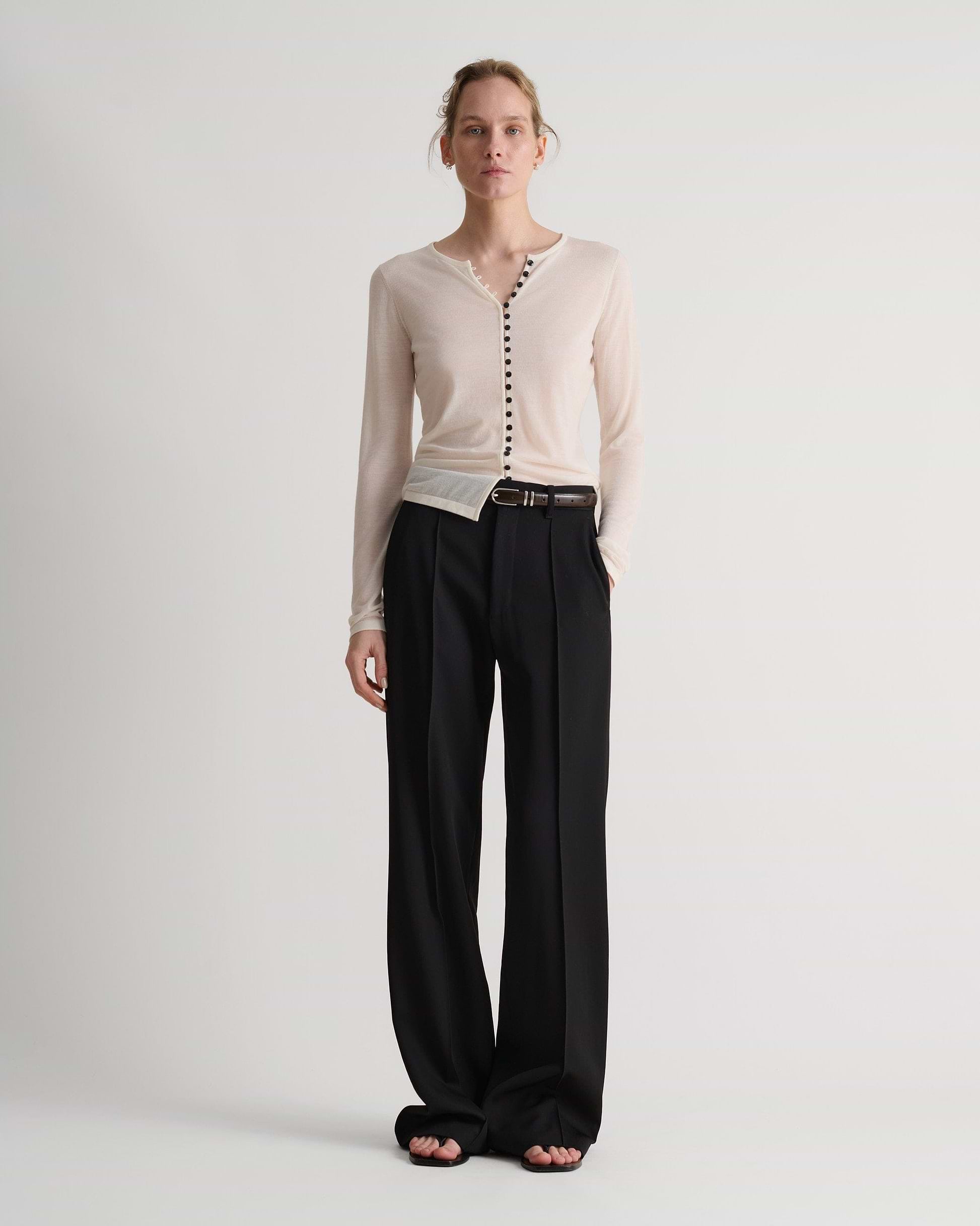 Women's Superfine Merino Button-Front Top - Buttermilk