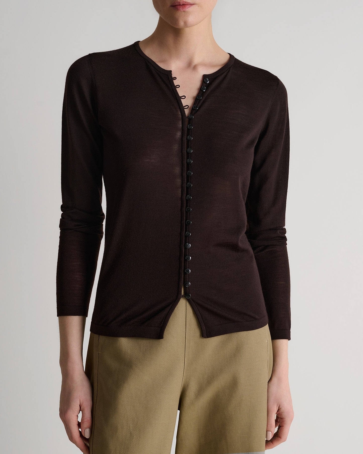 Women's Superfine Merino Button-Front Top - Umber