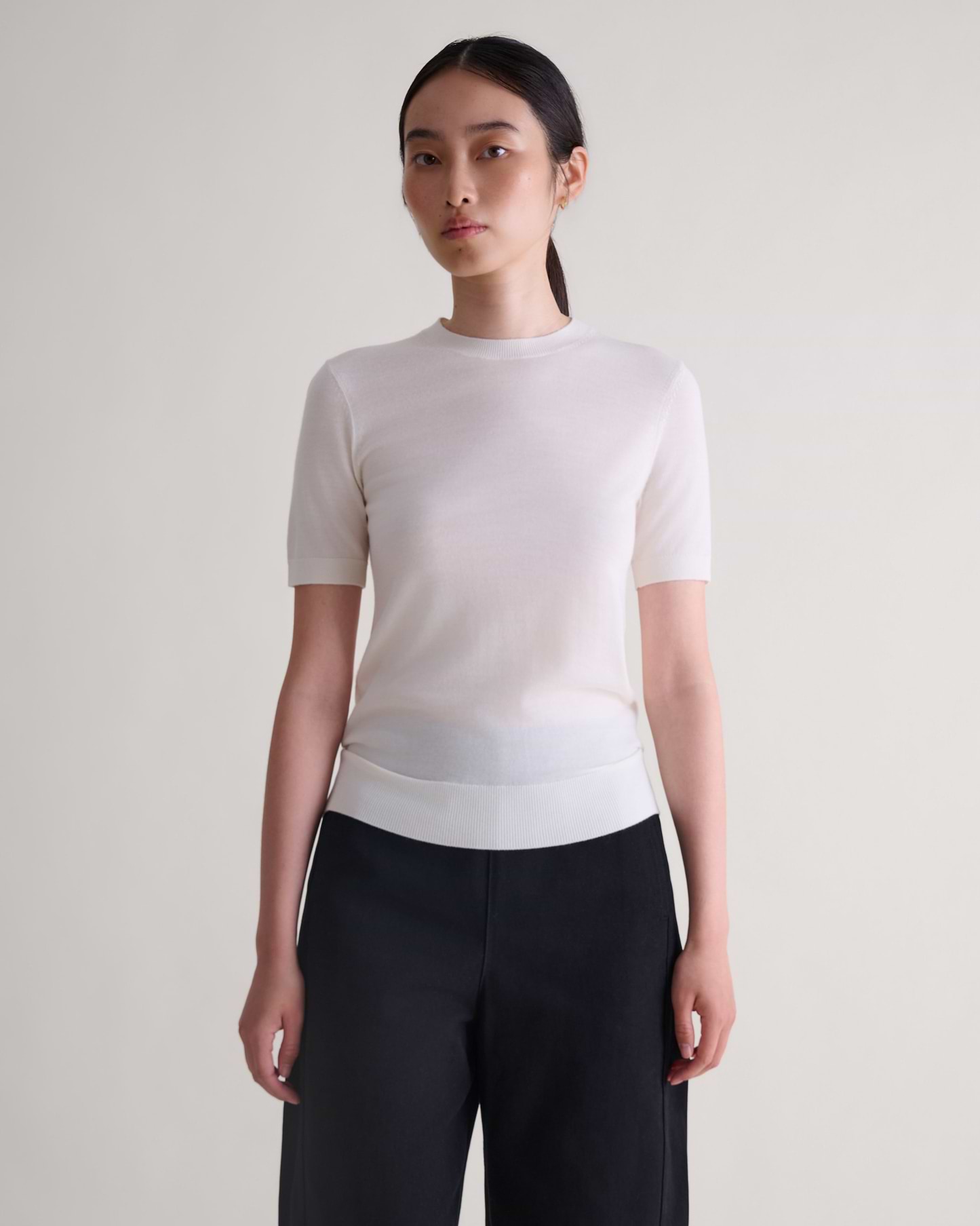 Women's Superfine Merino Wool Knitted T-shirt - Buttermilk