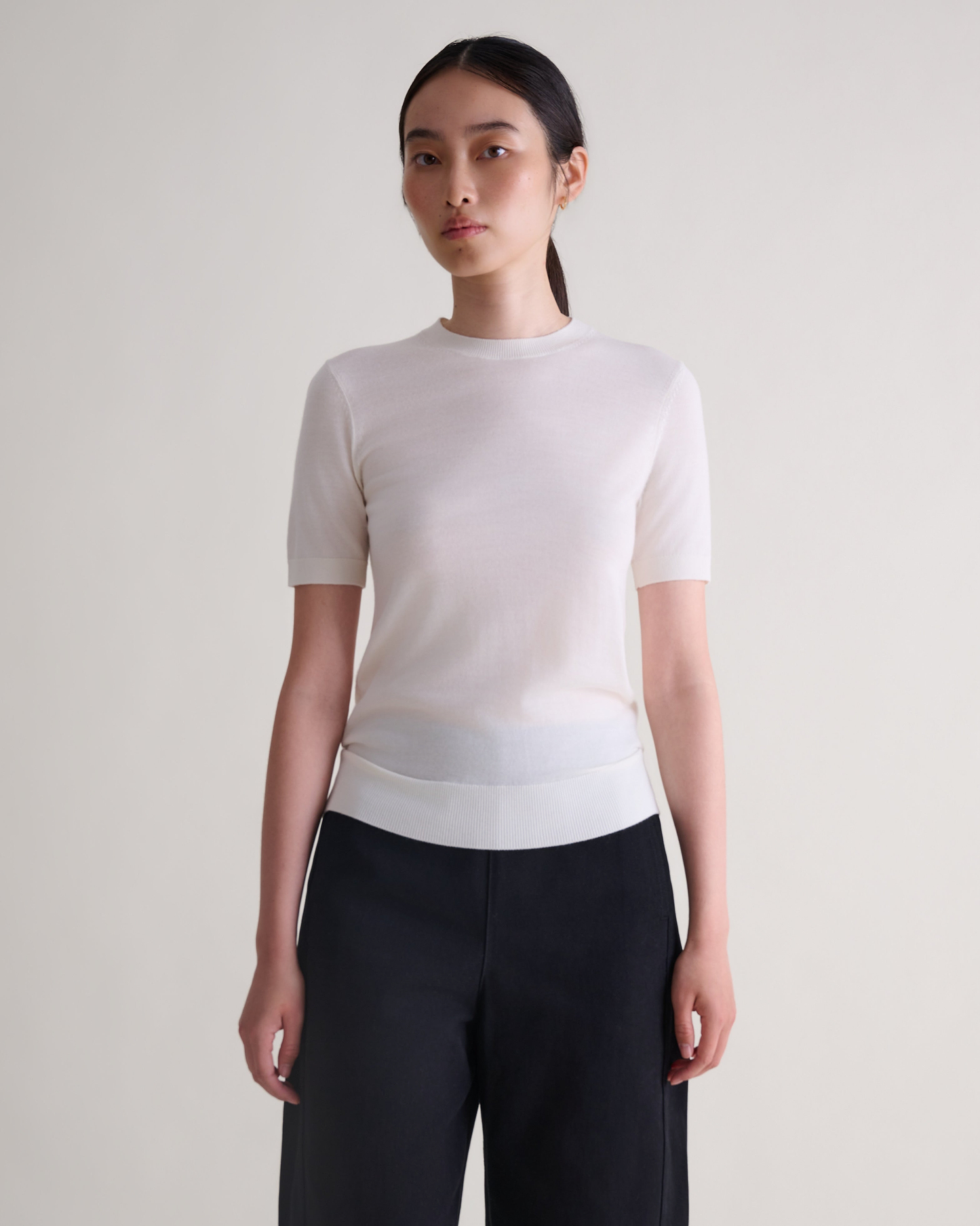 Women's Superfine Merino Wool Knitted T-shirt - Buttermilk