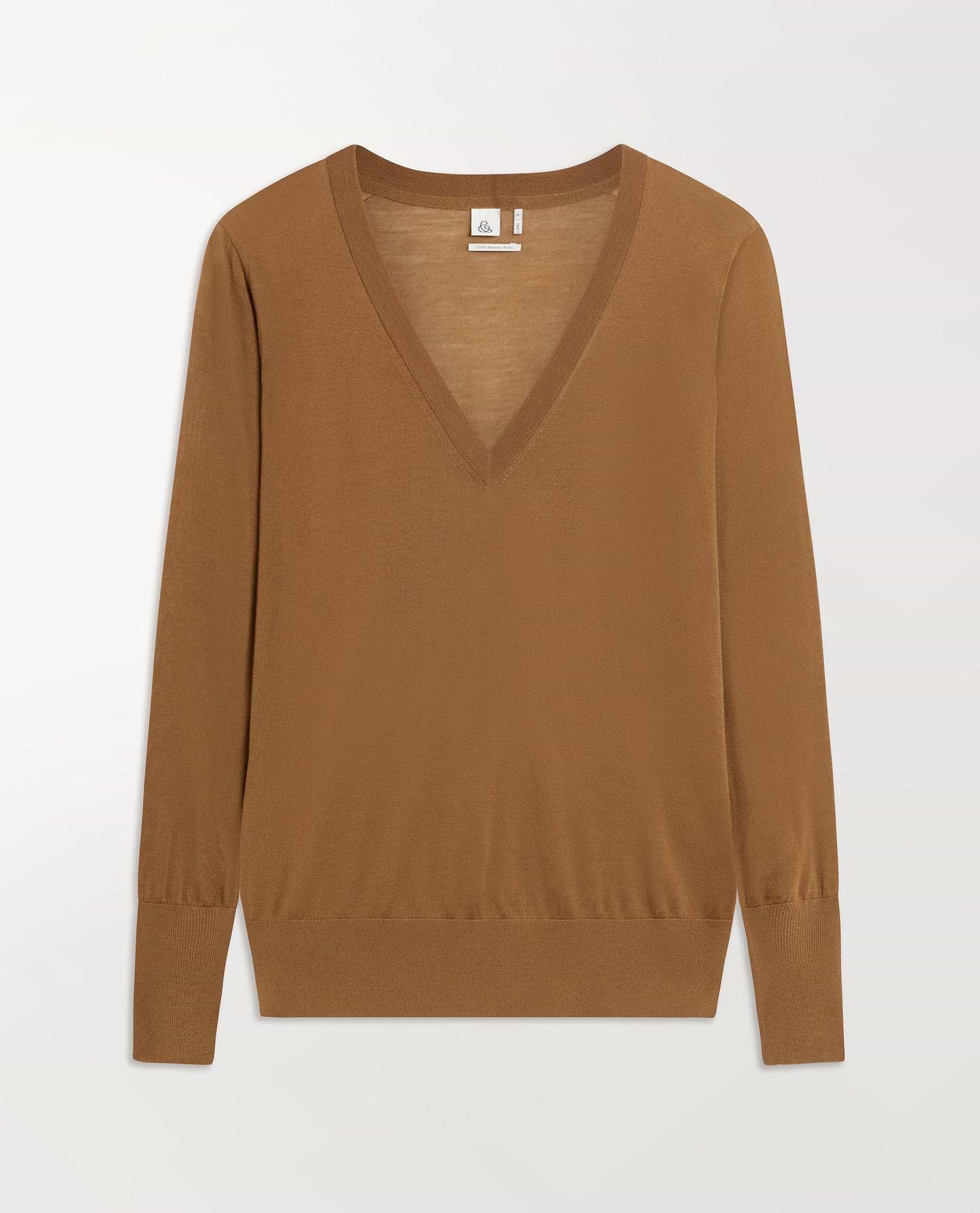 Women's Superfine Merino V Neck Jumper - Deep Camel