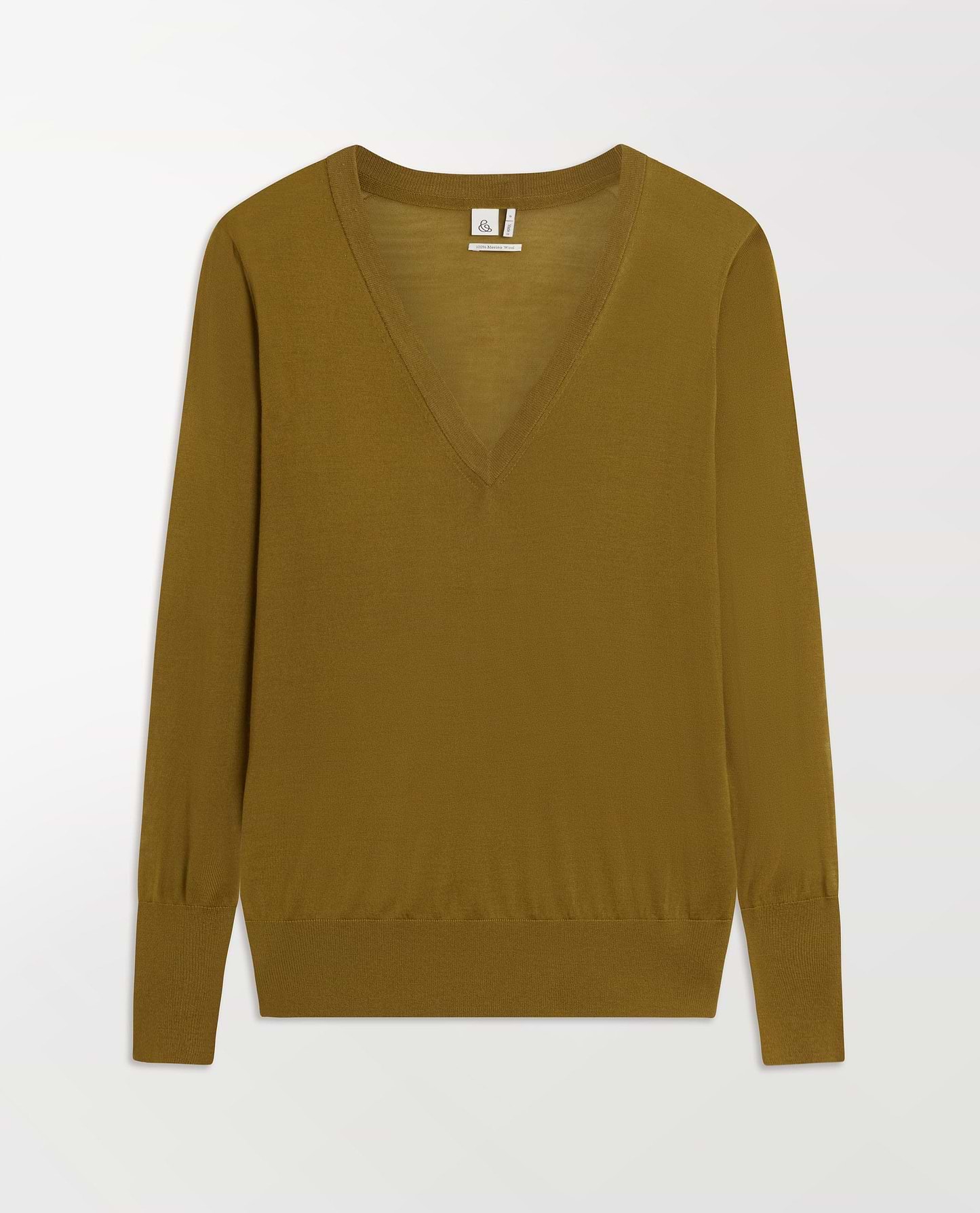 Women's Superfine Merino V Neck Jumper - Golden Olive
