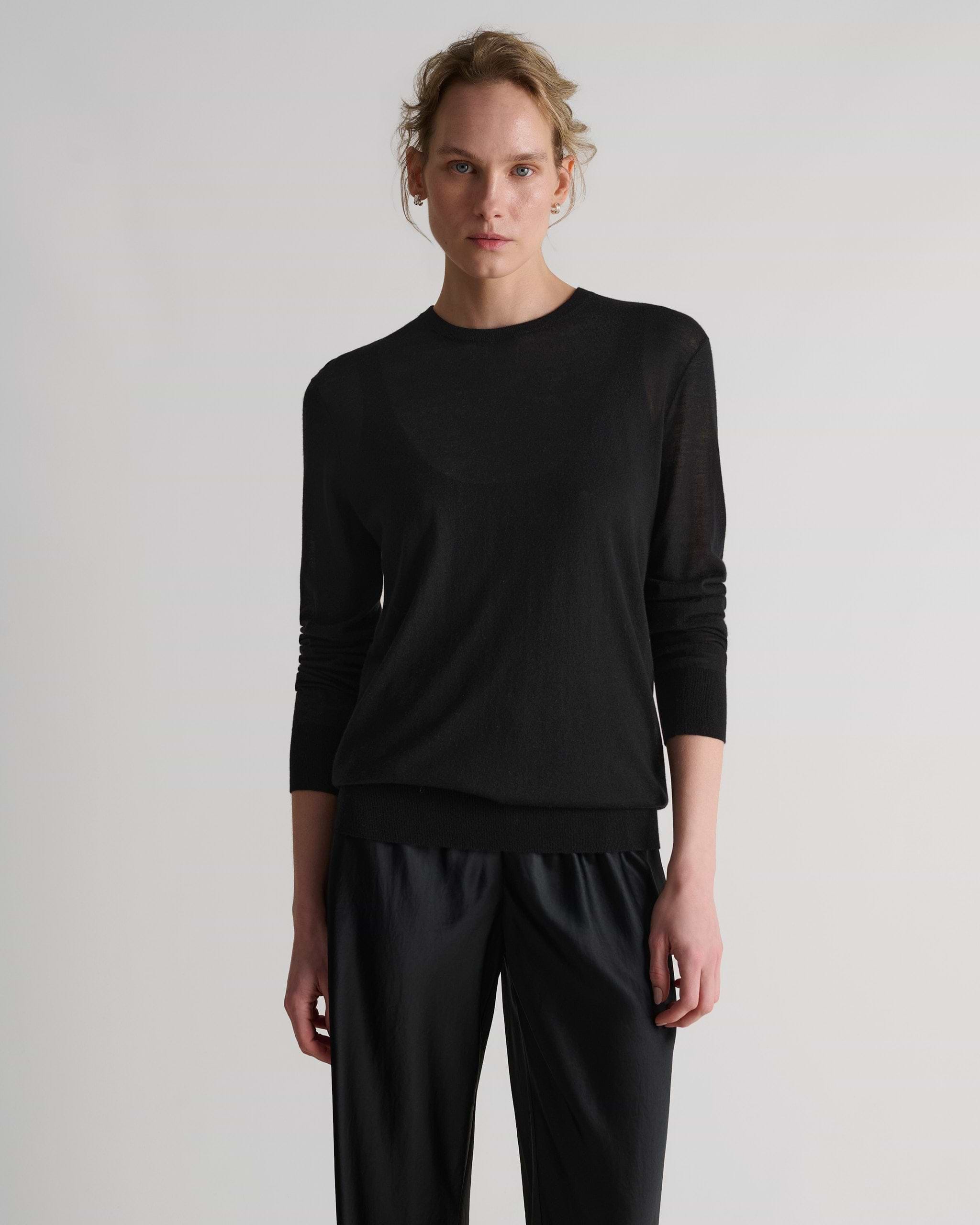 Women's TENCEL™ Cashmere Double Layered Crew Neck Jumper - Black