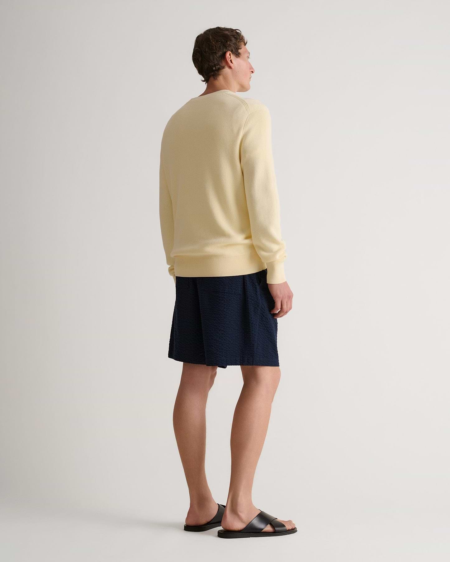 Men's Waffle Fisherman Crew Neck Jumper - Parchment