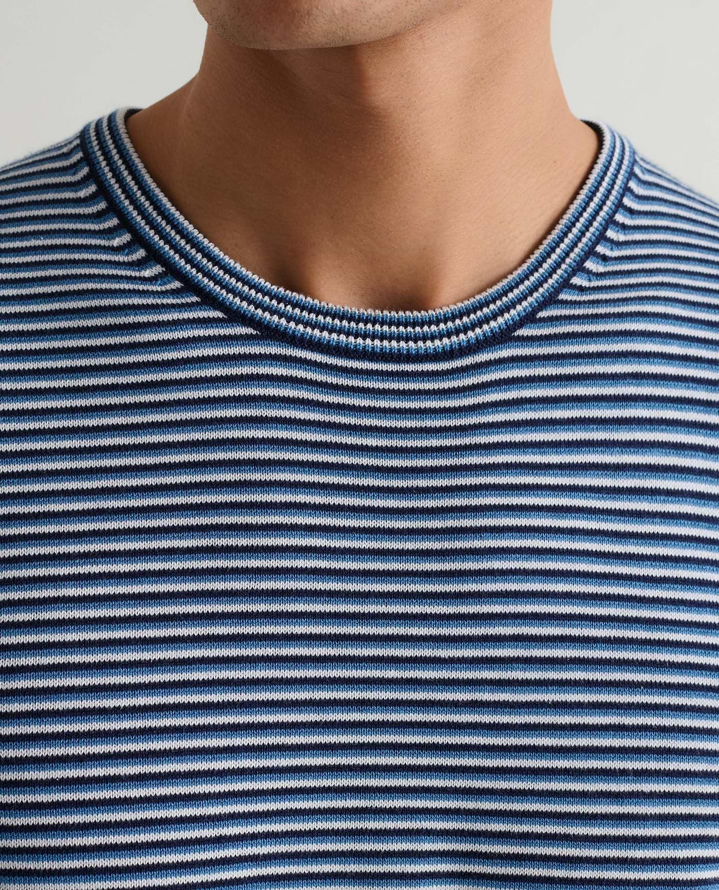 Men's Silk-Cotton Fine Knit Stripe T-Shirt - The Blues