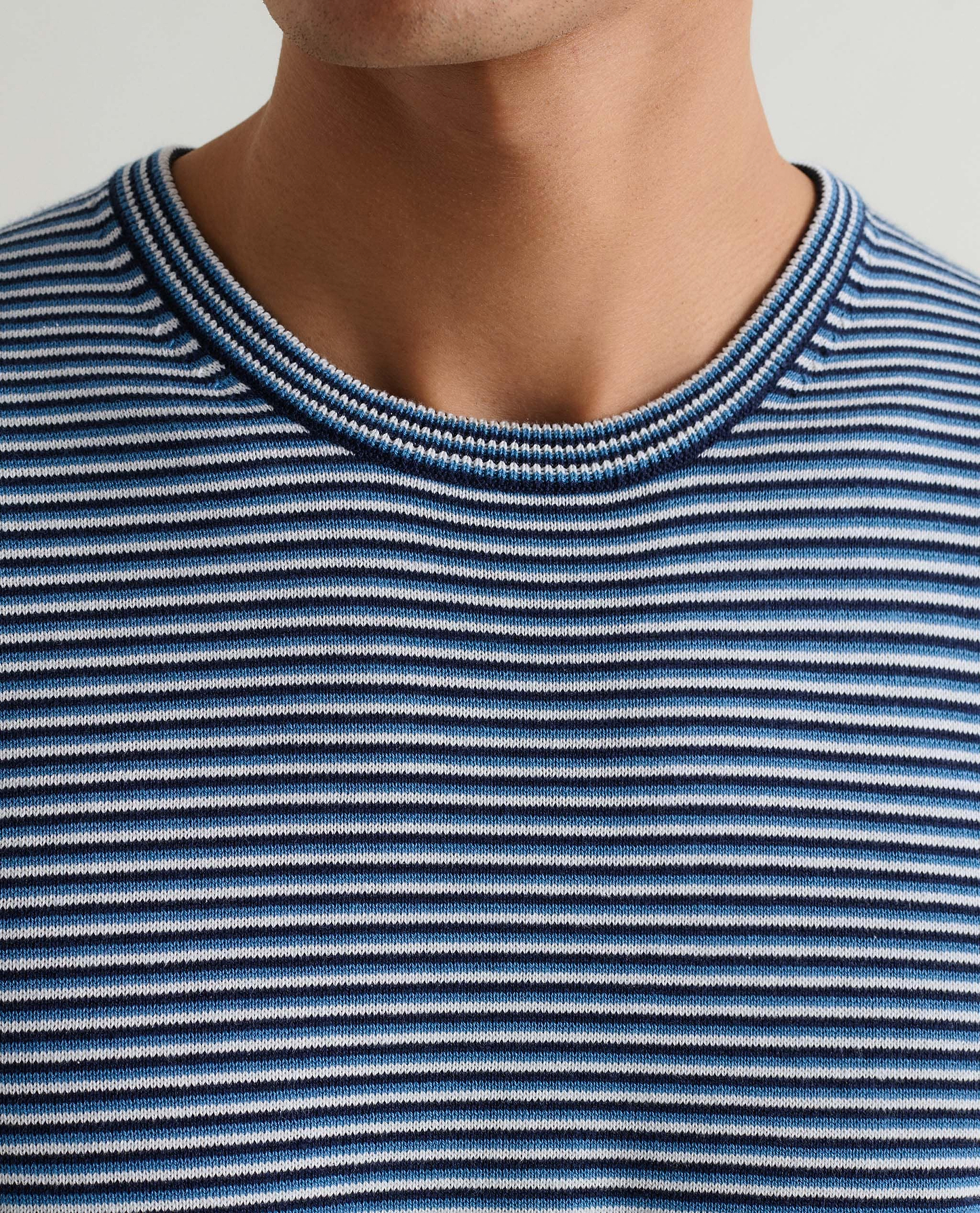 Men's Silk-Cotton Fine Knit Stripe T-Shirt - The Blues
