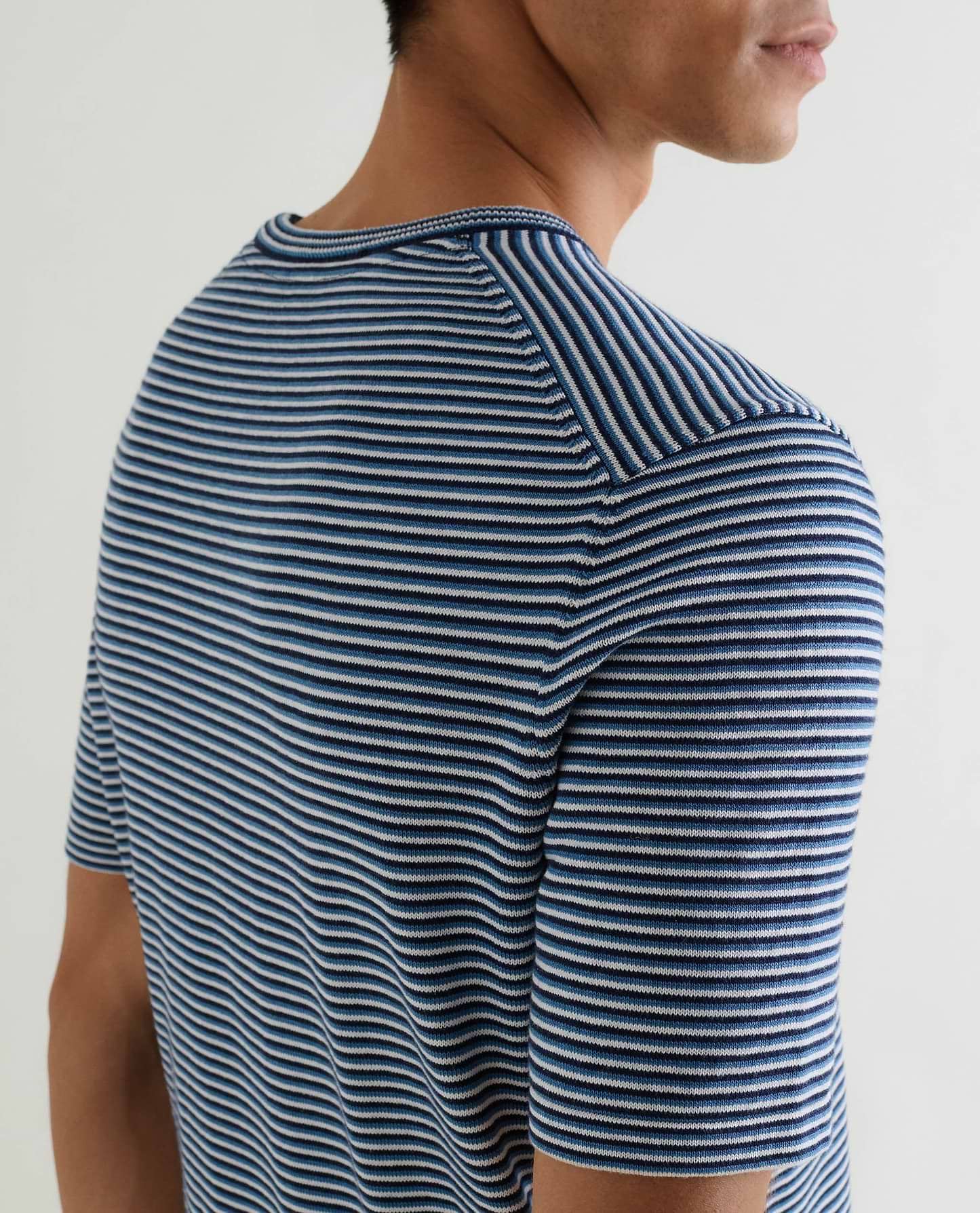Men's Silk-Cotton Fine Knit Stripe T-Shirt - The Blues