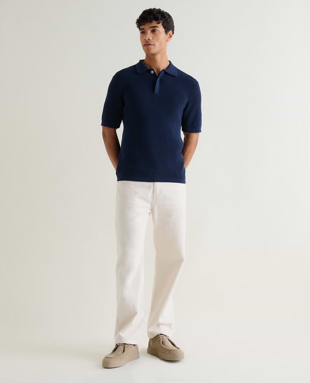 Men's Waffle Knit Cotton Polo - Blue